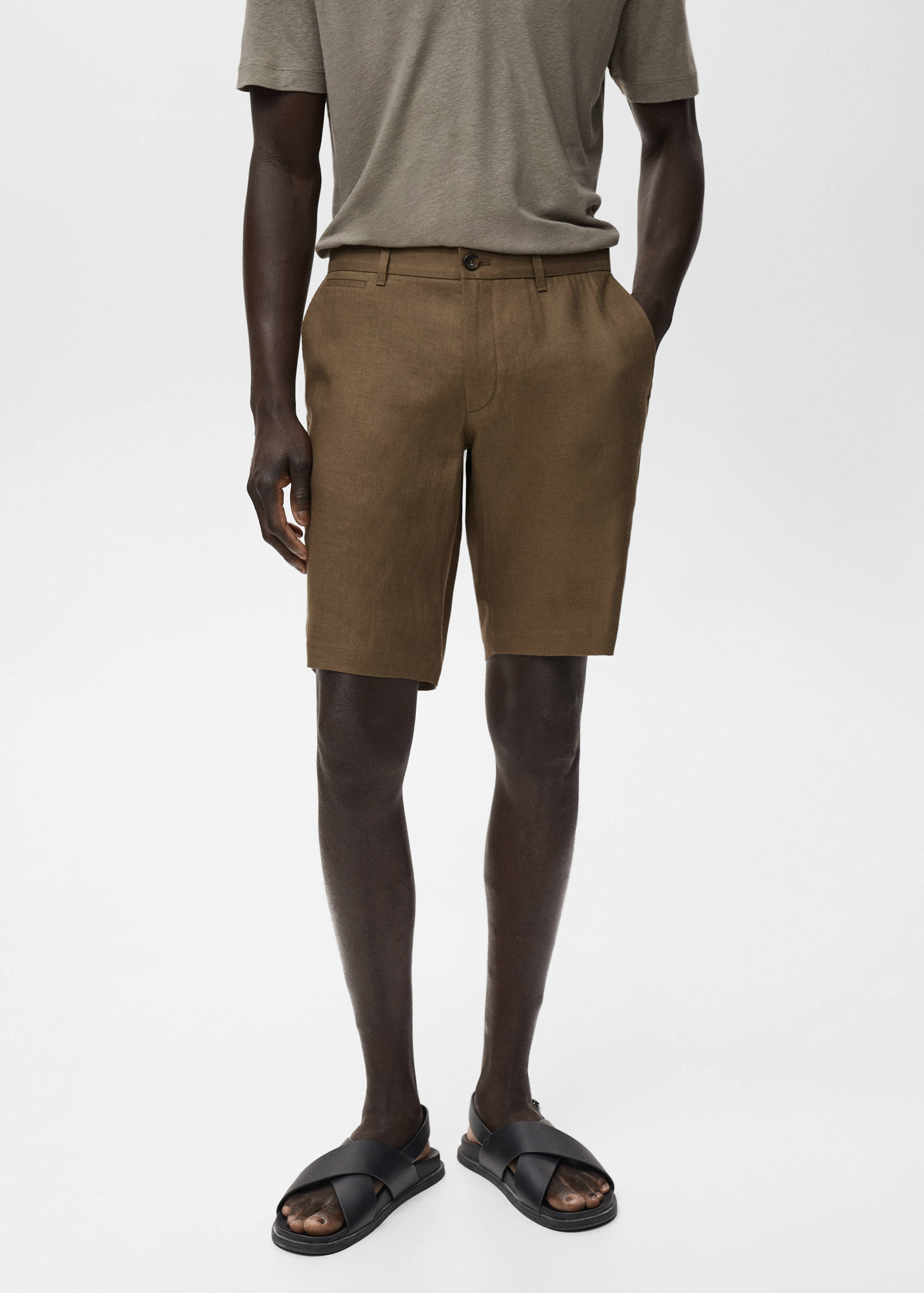 Slim-fit 100% linen bermuda shorts - Medium plane