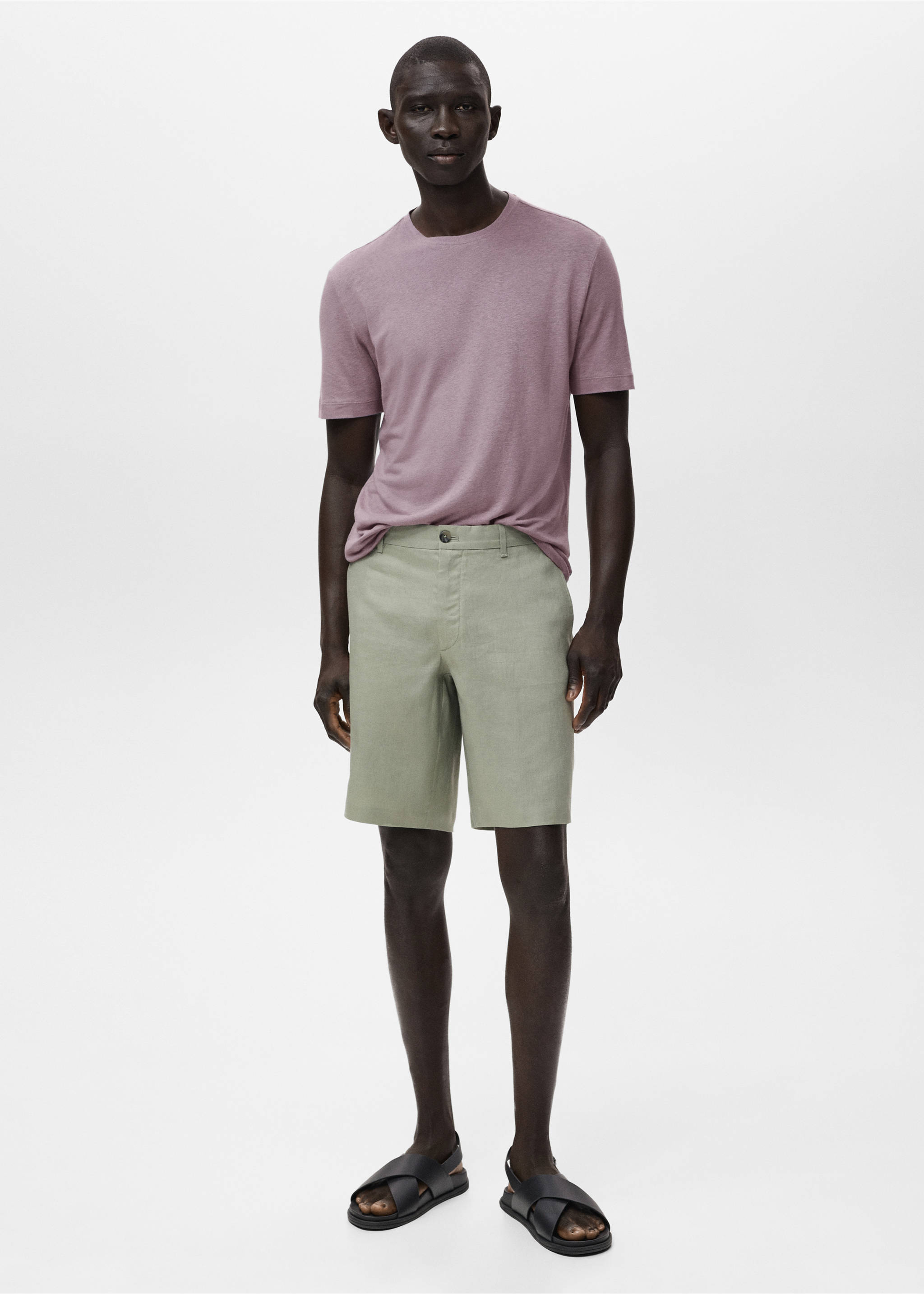 Slim-fit 100% linen bermuda shorts - General plane, Mint Green. Ref: 17061142-00.