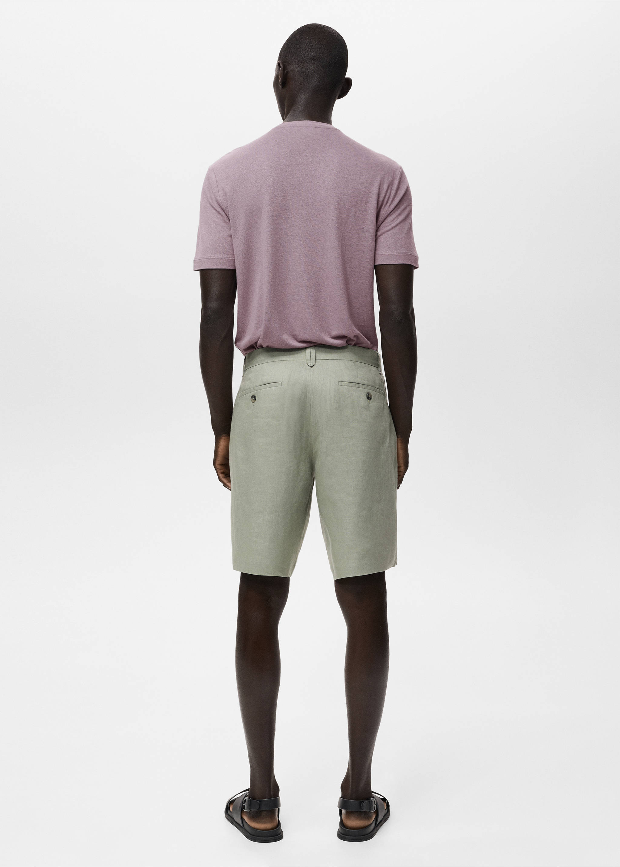 Slim-fit 100% linen bermuda shorts - Reverse of the article, Mint Green. Ref: 17061142-00.