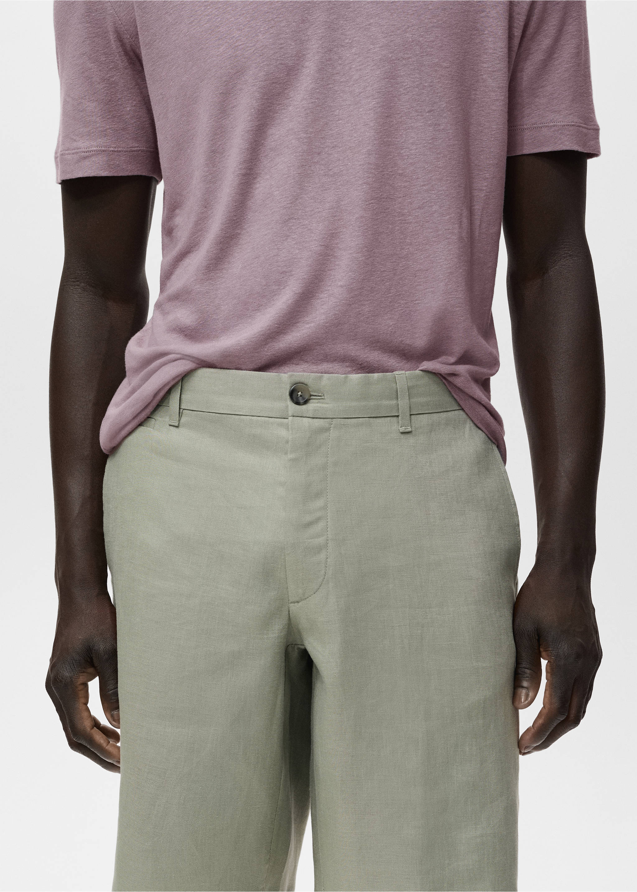 Slim-fit 100% linen bermuda shorts - Details of the article 1, Mint Green. Ref: 17061142-00.