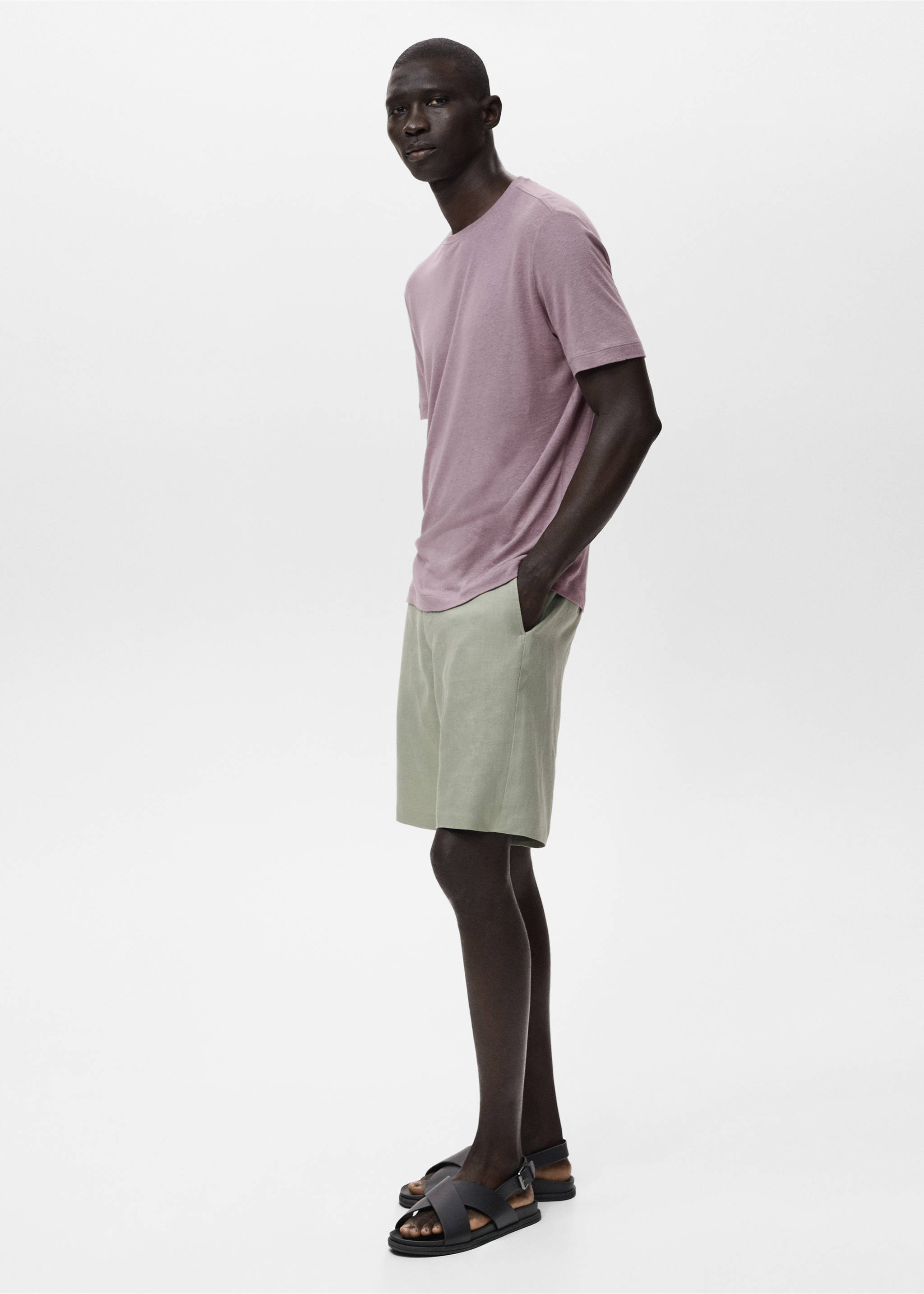 Slim-fit 100% linen bermuda shorts - Details of the article 2, Mint Green. Ref: 17061142-00.