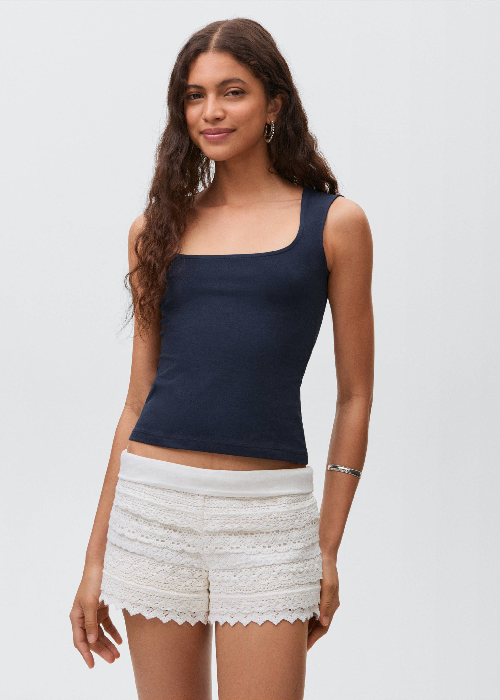Knitted top with wide straps - Medium plane, Navy. Ref: 17061145-00.