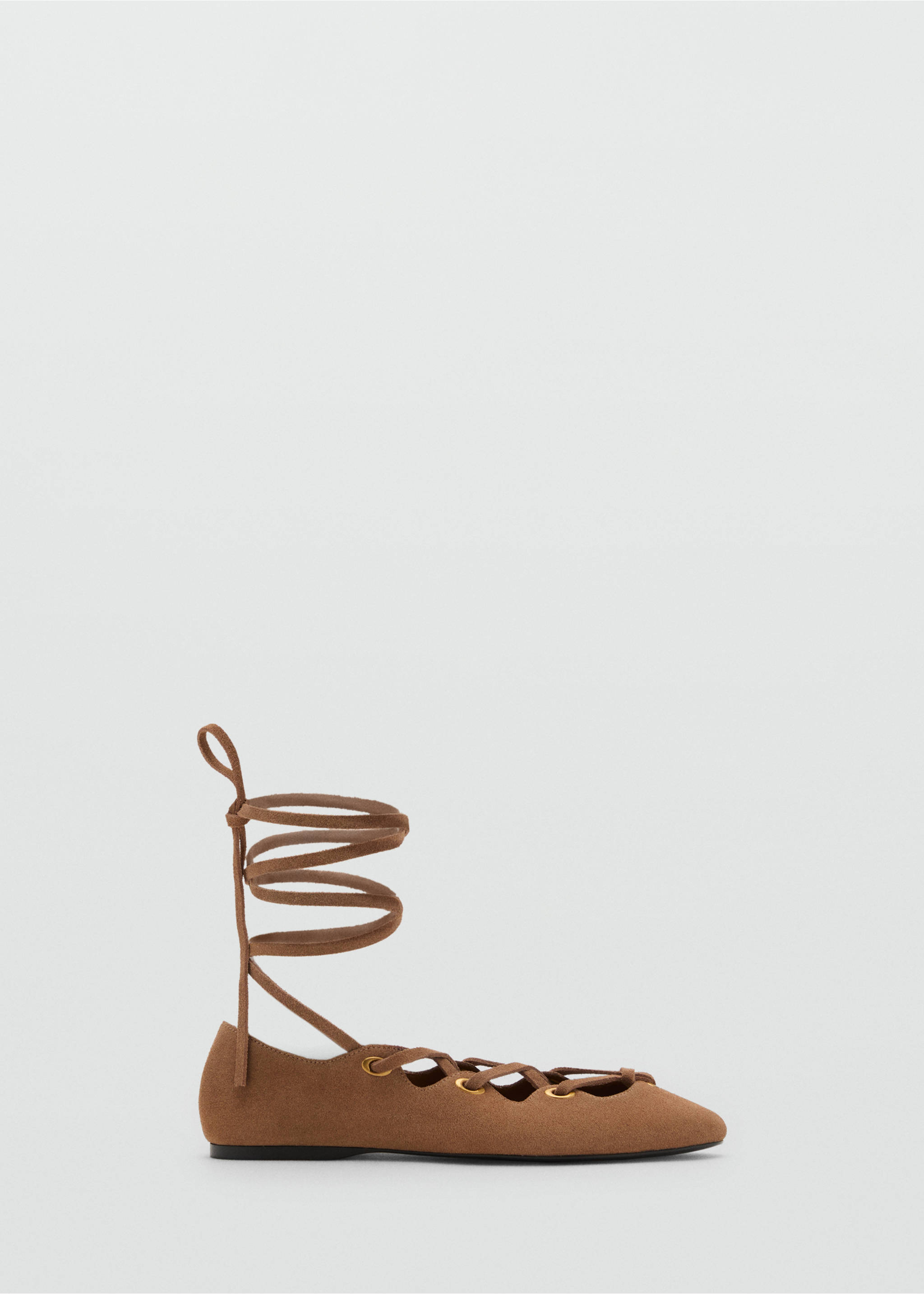 Suede ballet flats with crossed straps - Article without model, Sand. Ref: 17061146-00.