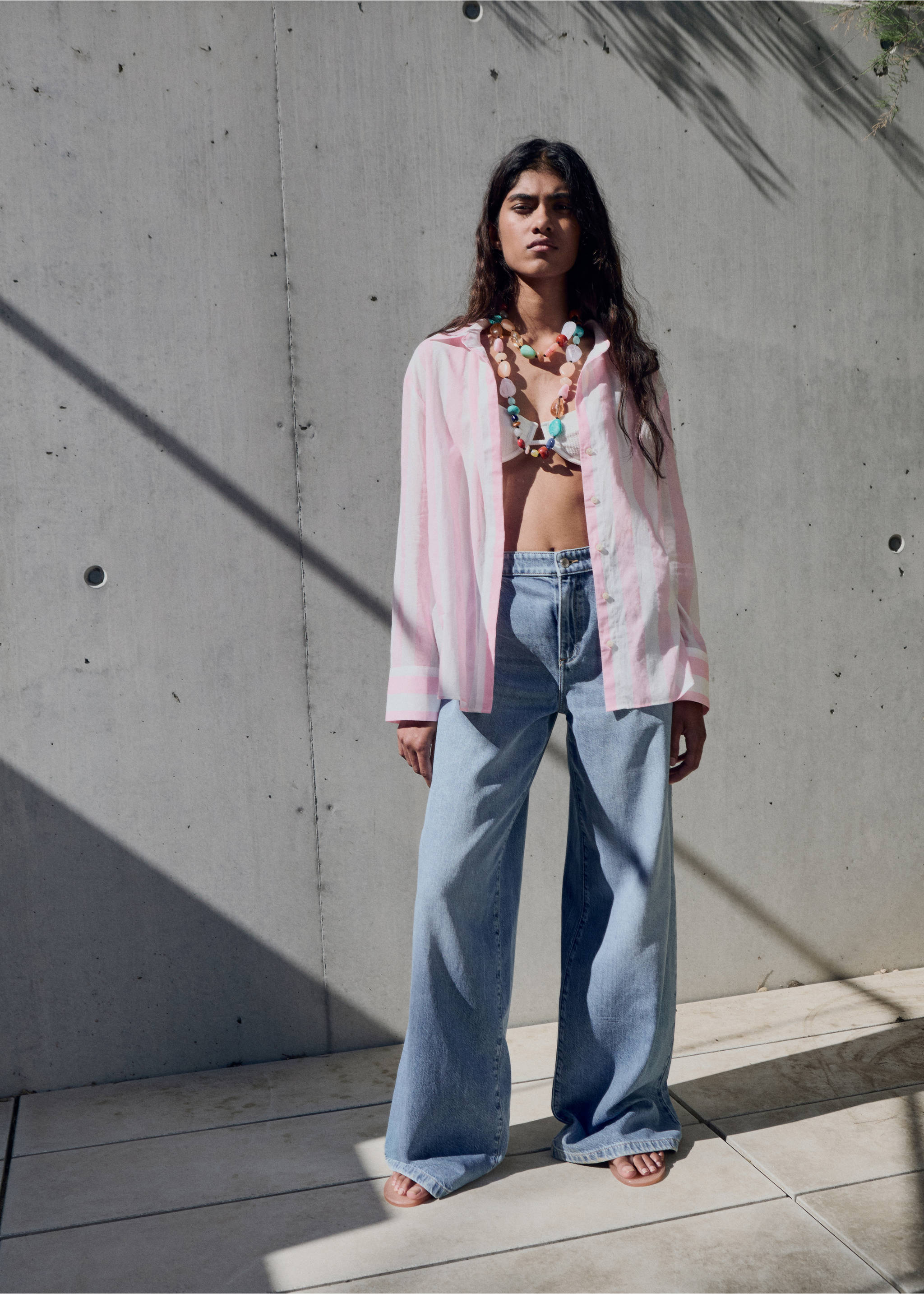 Striped cotton shirt - General plane, Pastel Pink. Ref: 17061150-00.