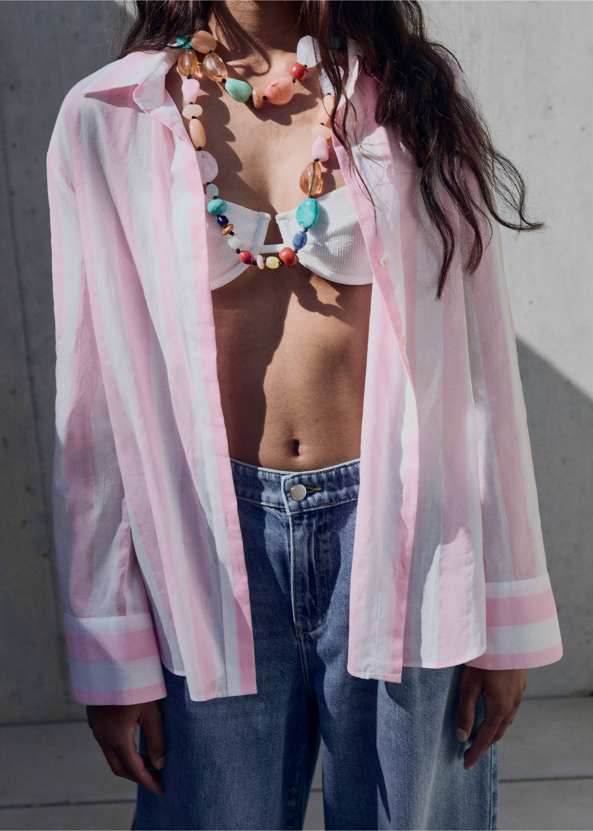 Striped cotton shirt - Medium plane, Pastel Pink. Ref: 17061150-00.