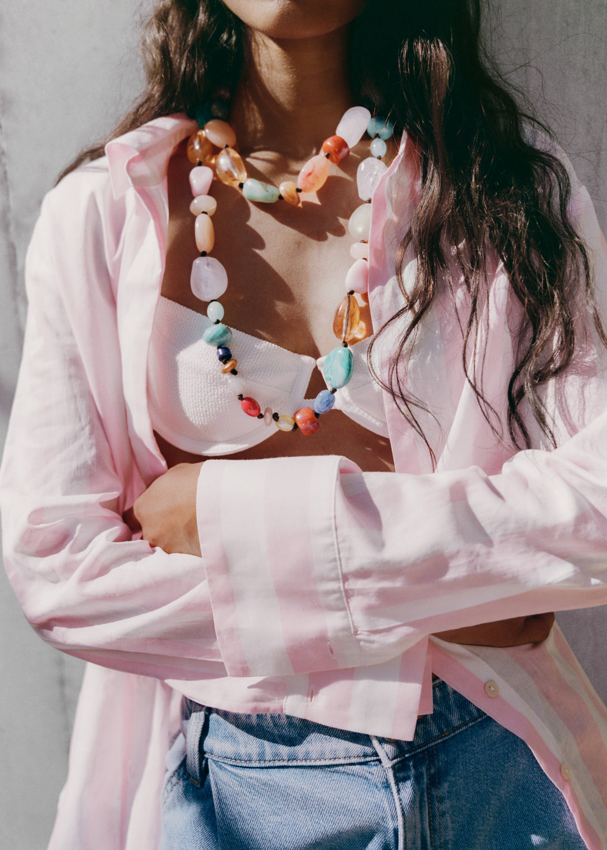 Striped cotton shirt - Details of the article 3, Pastel Pink. Ref: 17061150-00.