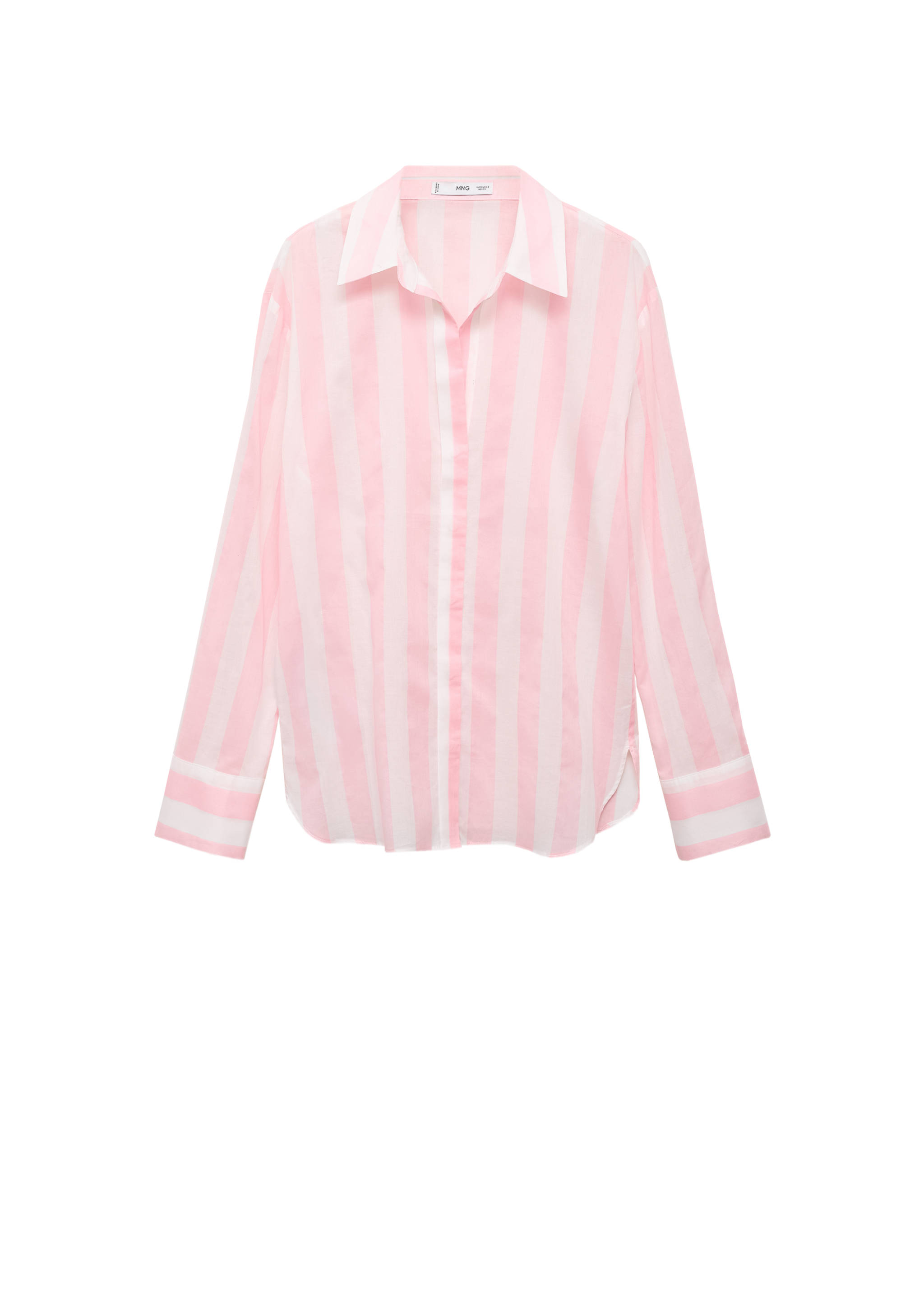 Striped cotton shirt - Details of the article 7, Pastel Pink. Ref: 17061150-00.