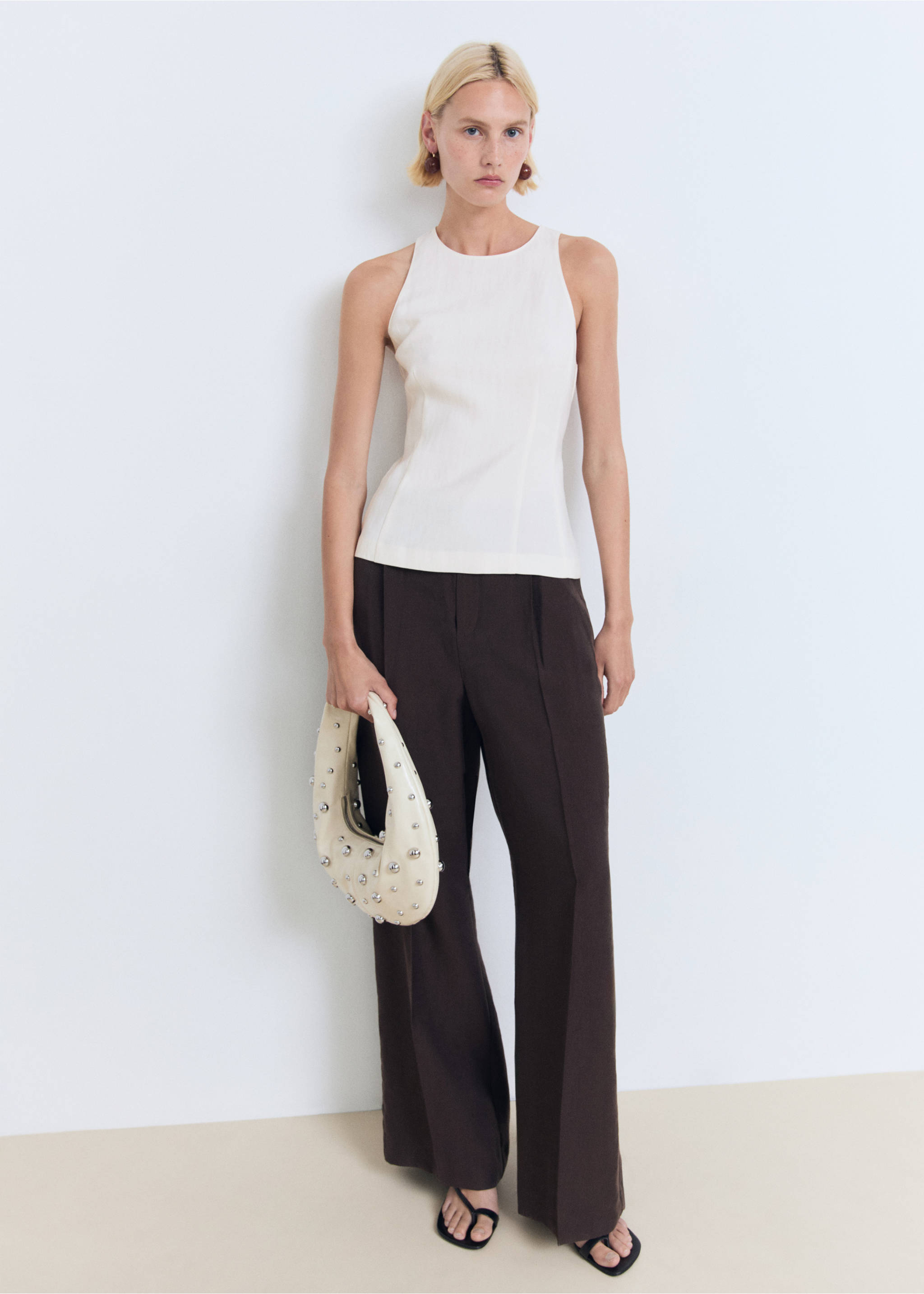 Fitted halter-neck blouse - General plane, Off White. Ref: 17061151-00.
