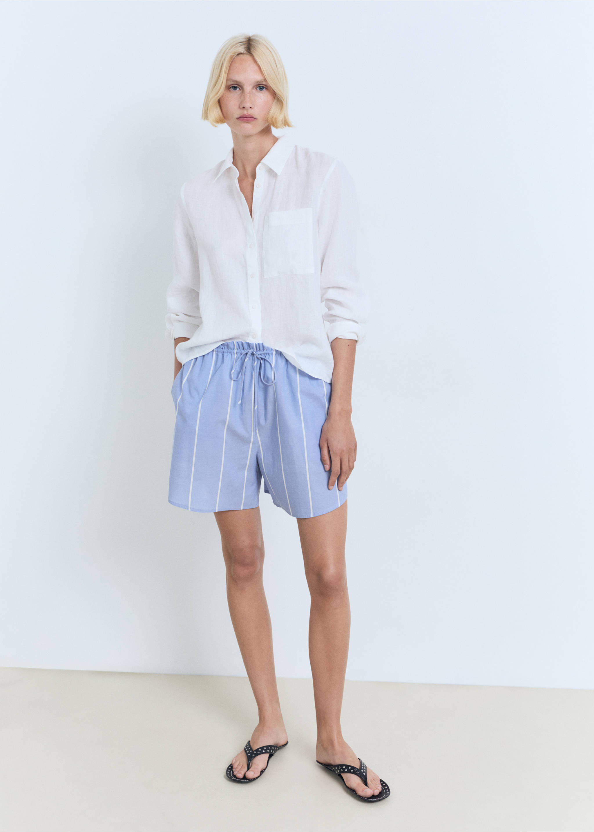 Striped cotton shorts - General plane, Blue. Ref: 17061152-00.