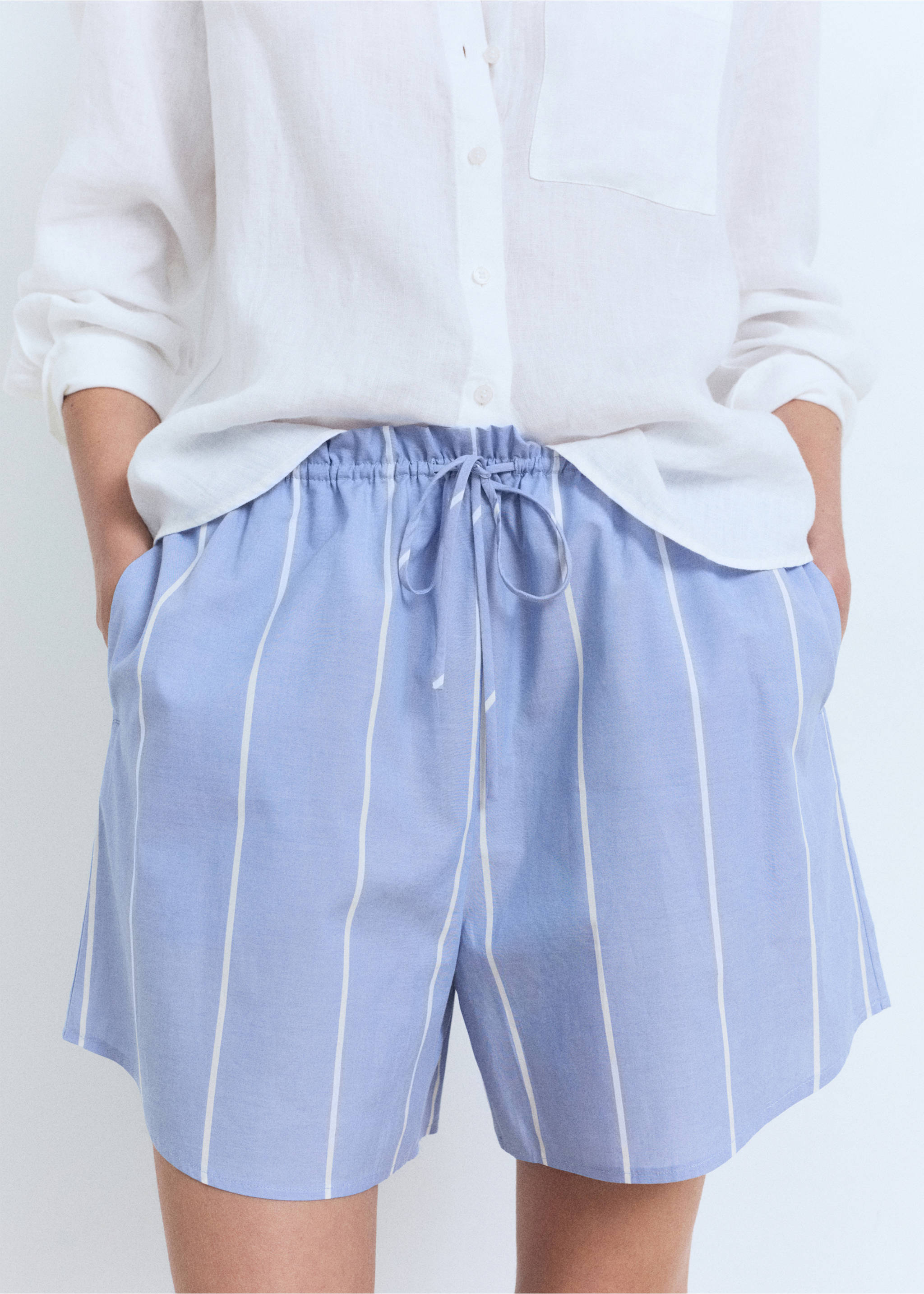 Striped cotton shorts - Medium plane, Blue. Ref: 17061152-00.