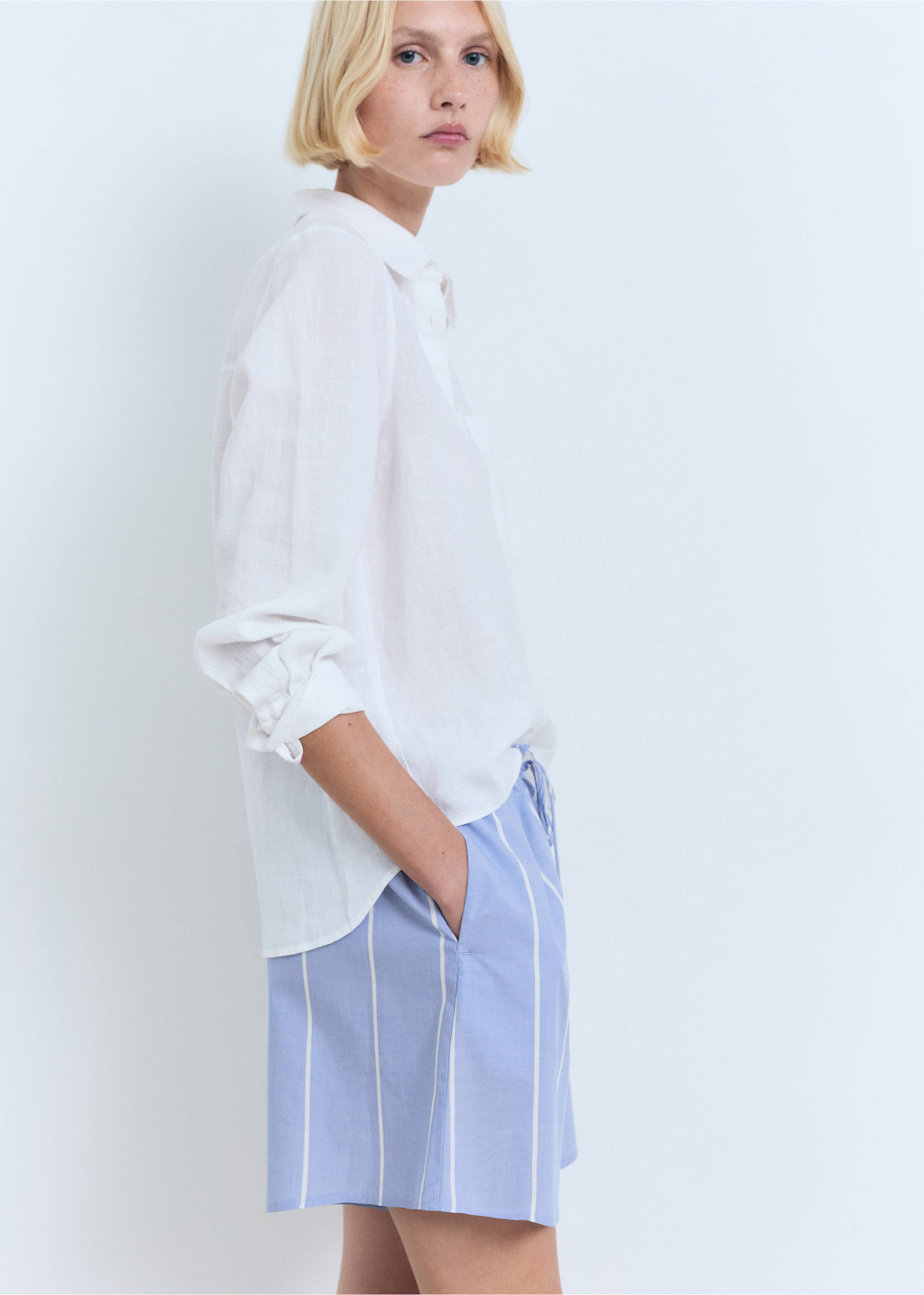 Striped cotton shorts - Details of the article 2, Blue. Ref: 17061152-00.
