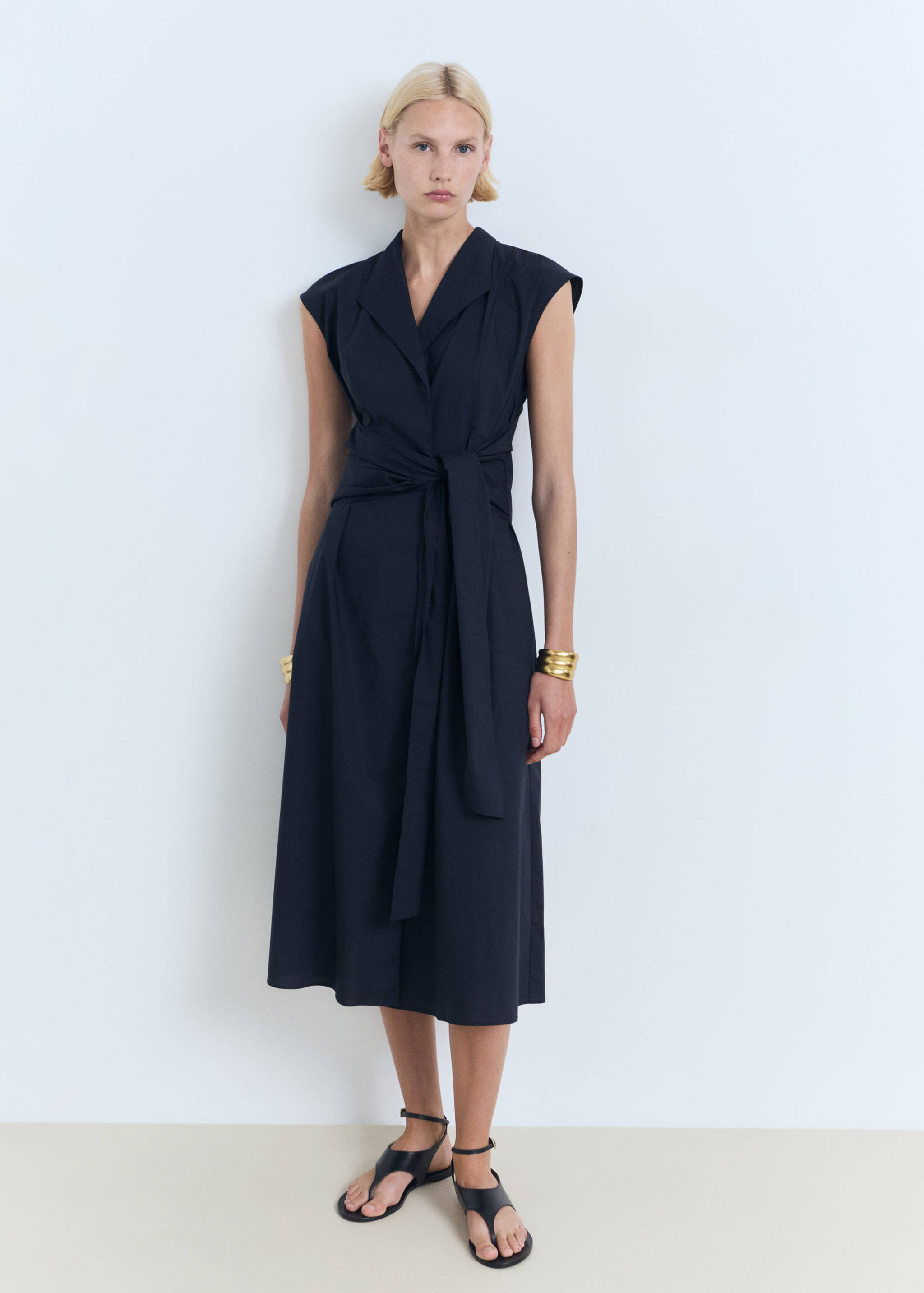 mango shirt dress navy Knot detail shirt dress