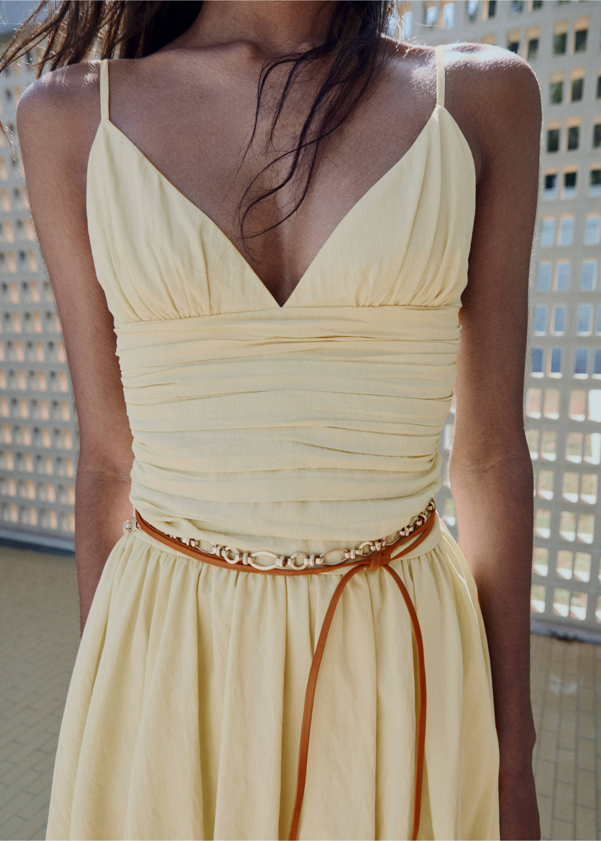 Gathered balloon dress - Medium plane, Pastel Yellow. Ref: 17061162-00.