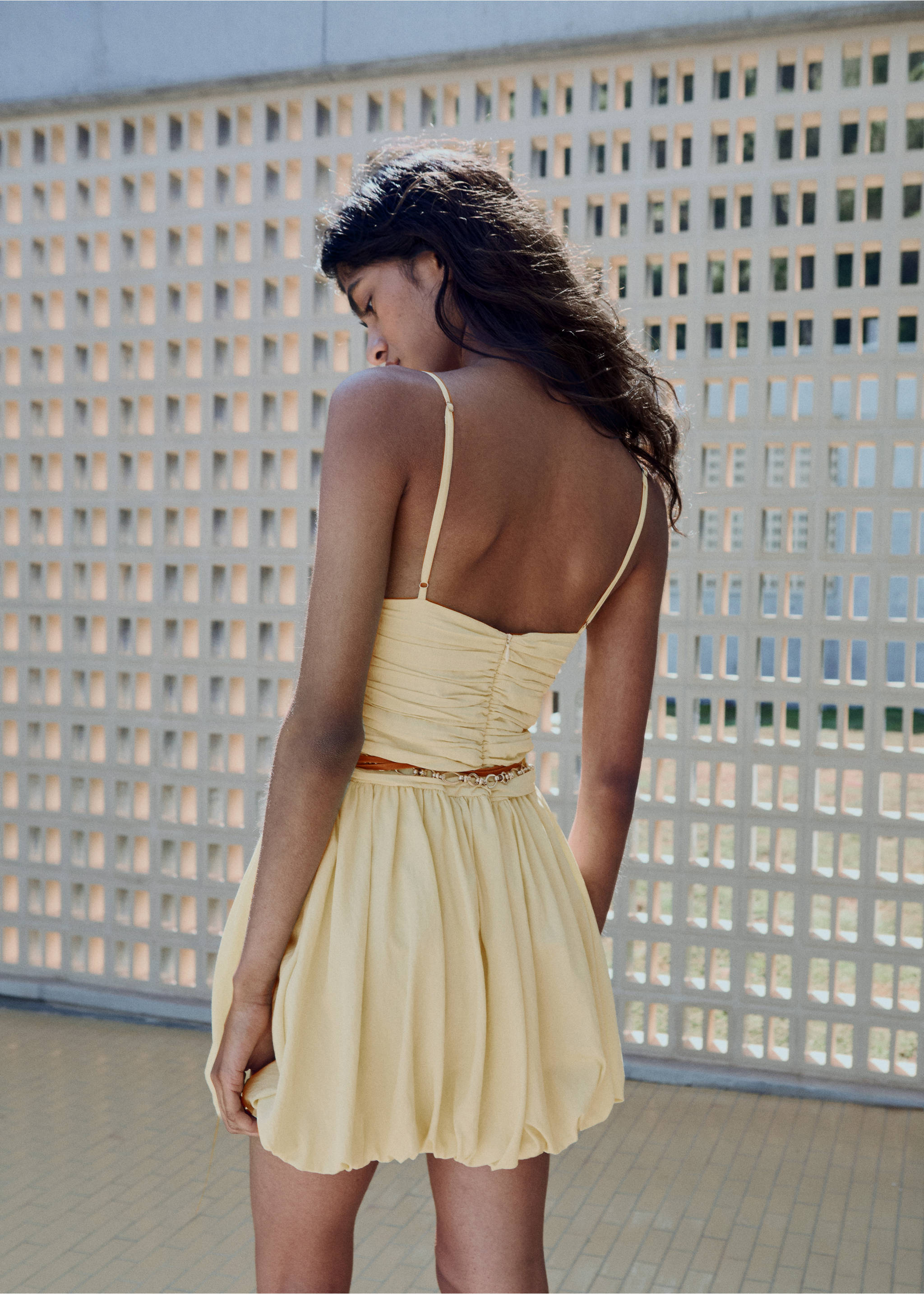 Gathered balloon dress - Reverse of the article, Pastel Yellow. Ref: 17061162-00.