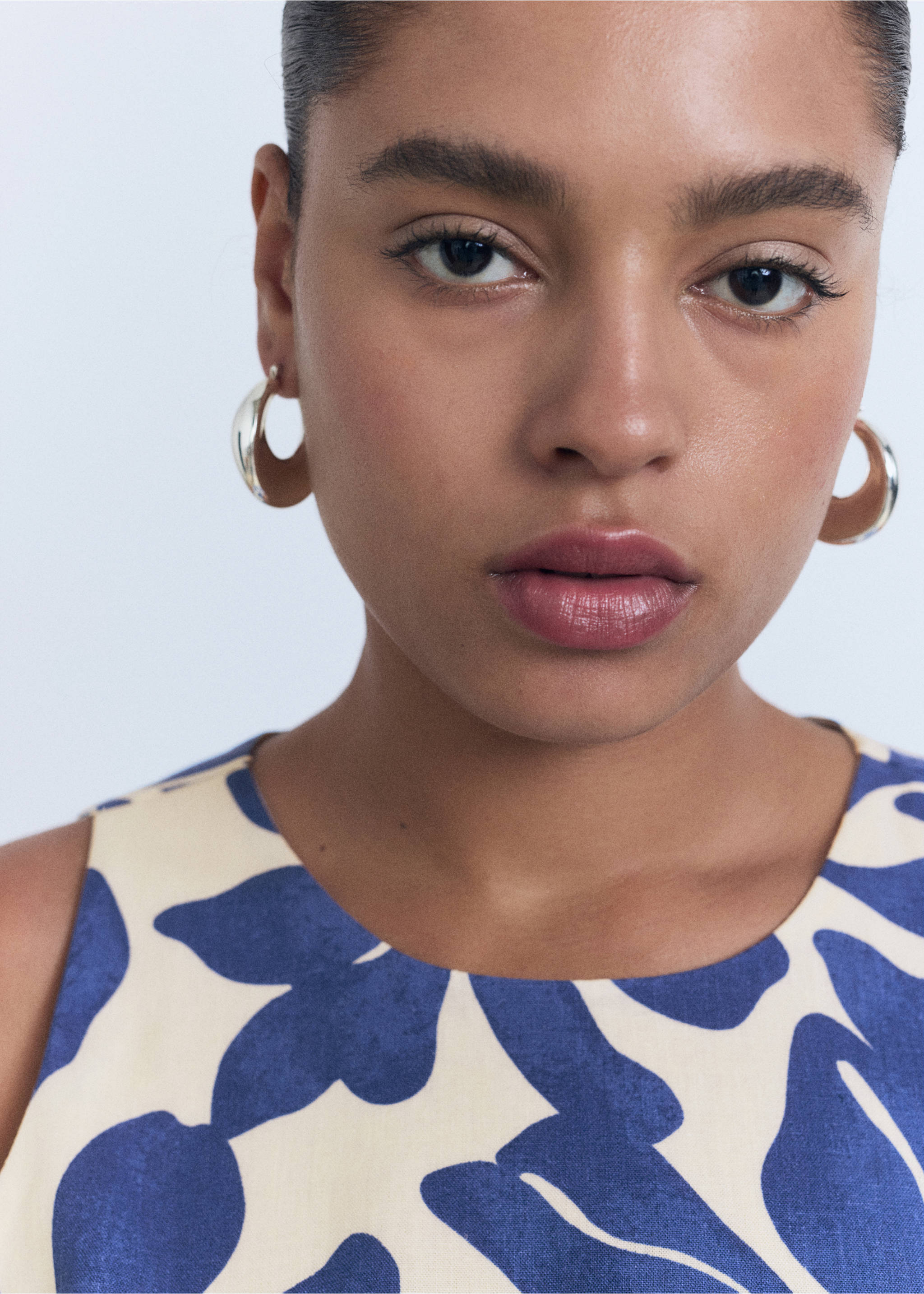 Printed linen-blend top - Details of the article 4, Blue. Ref: 17061164-00.