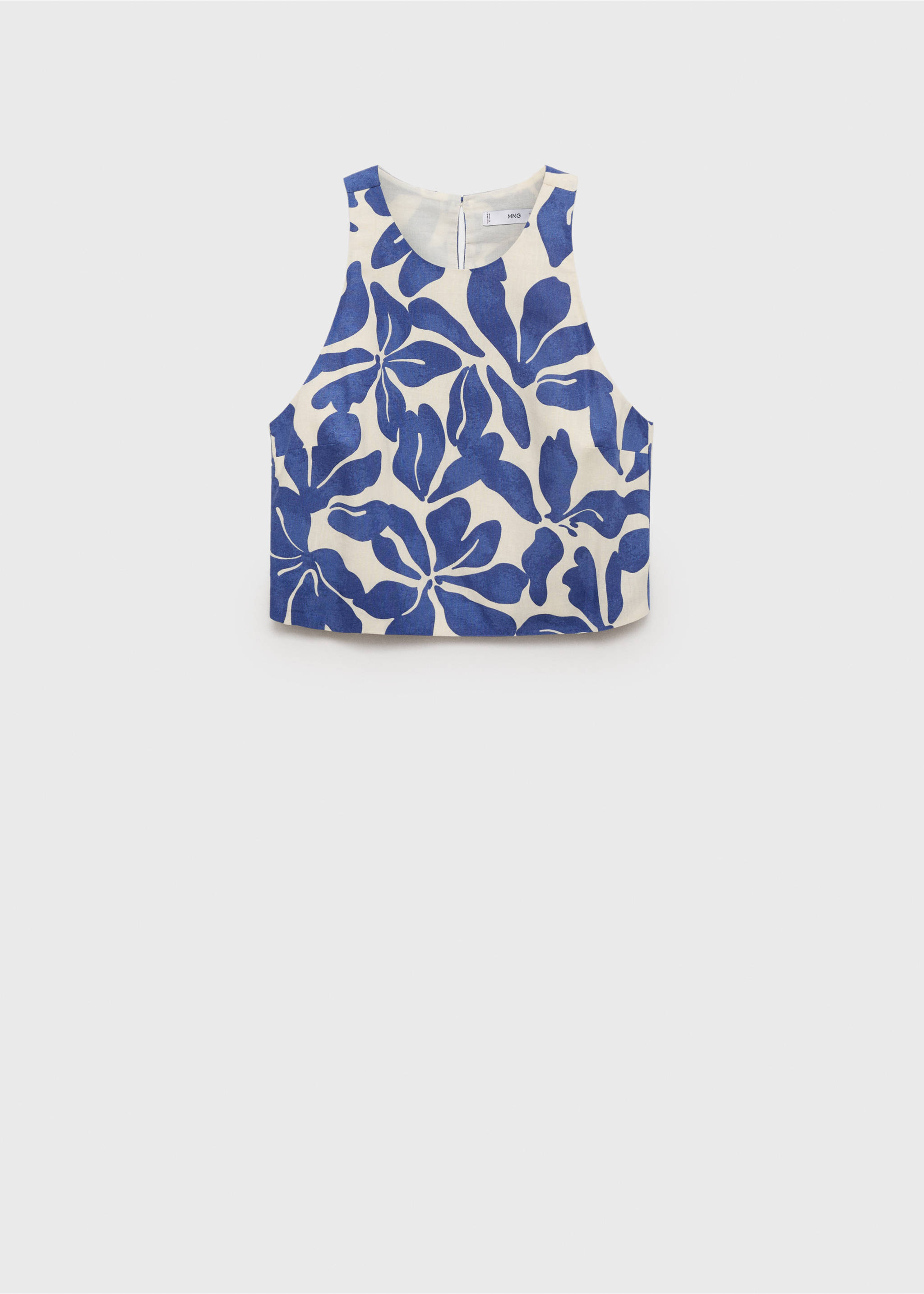 Printed linen-blend top - Article without model, Blue. Ref: 17061164-00.