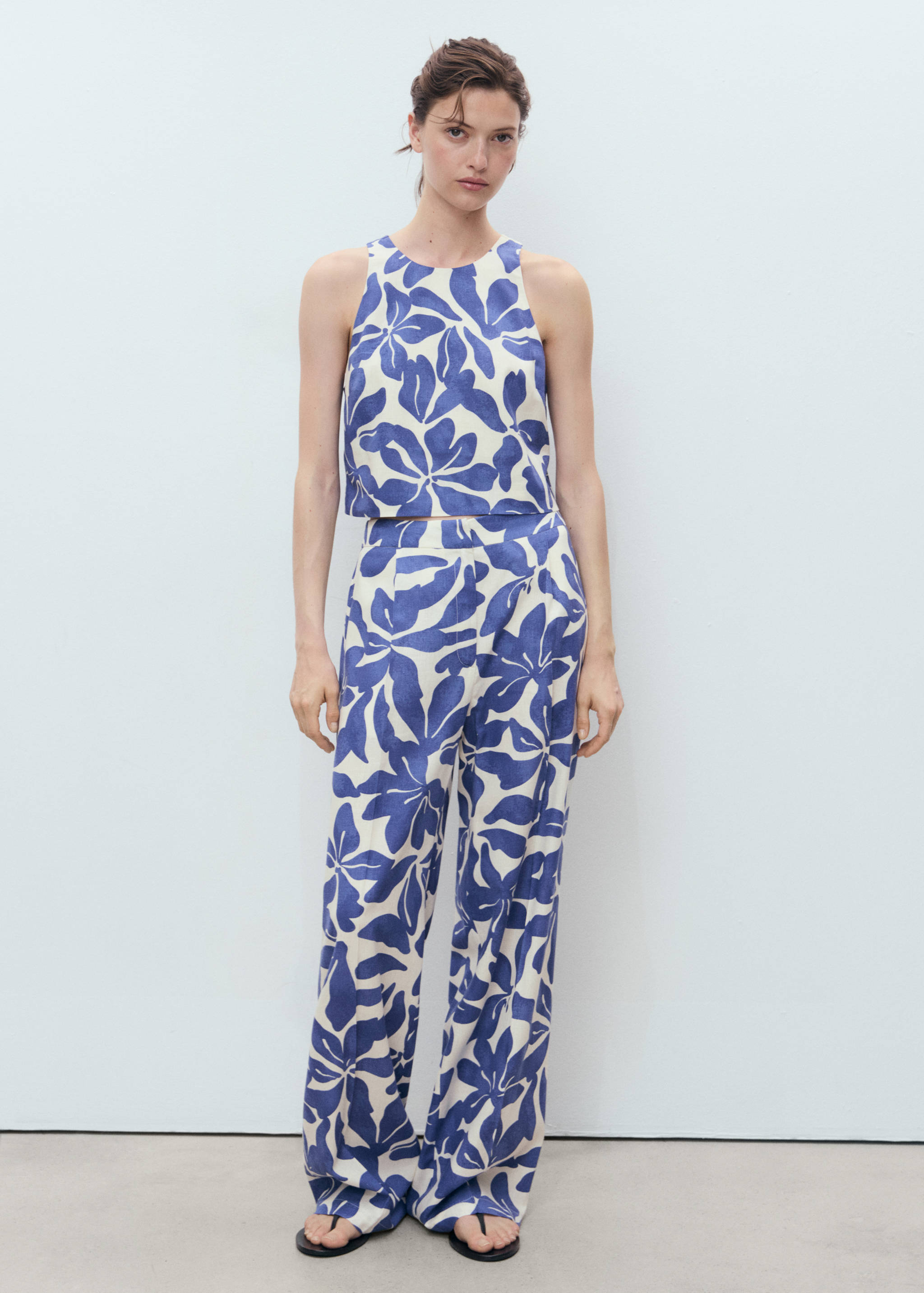Printed linen-blend trousers - General plane