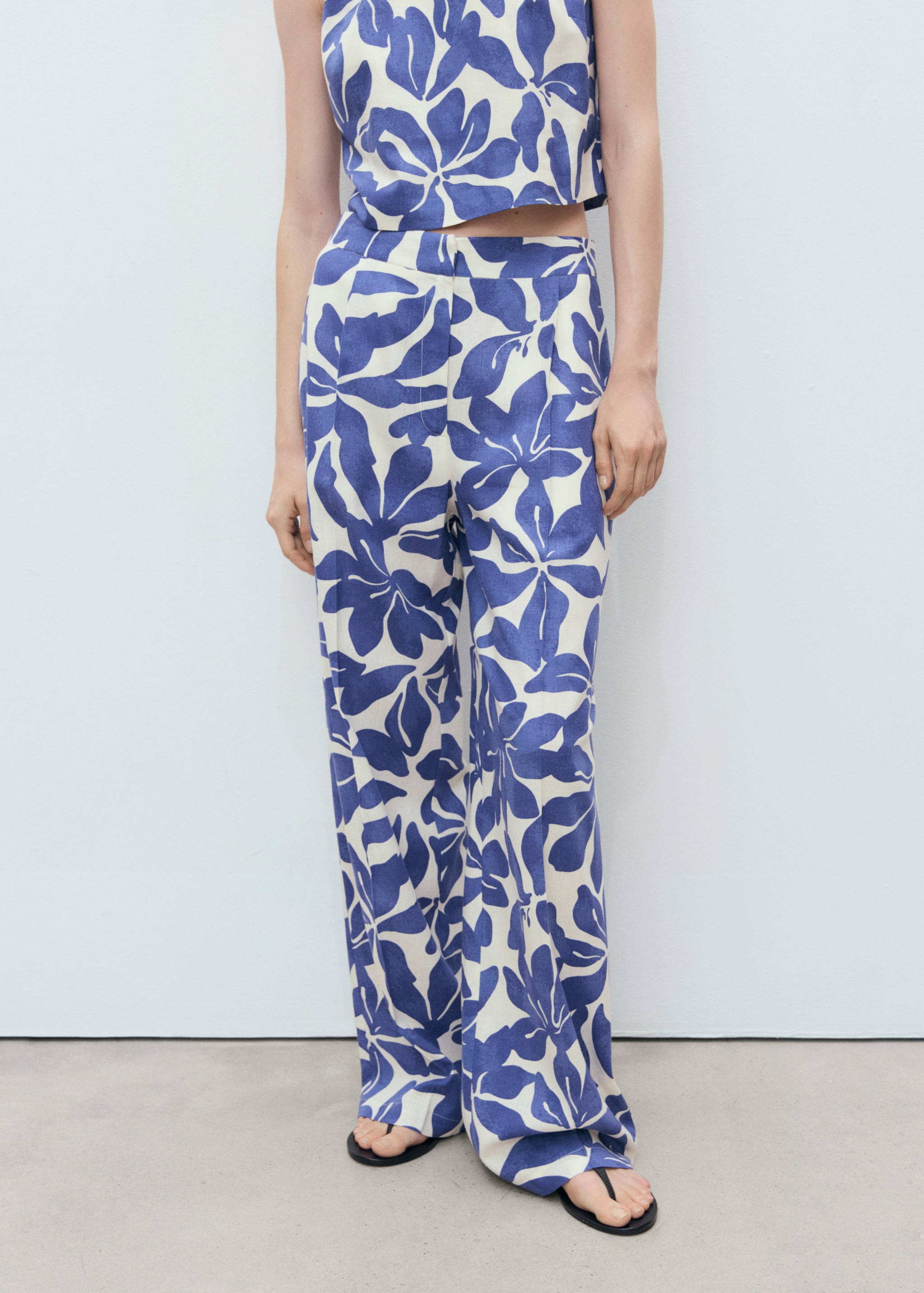 Printed linen-blend trousers - Medium plane