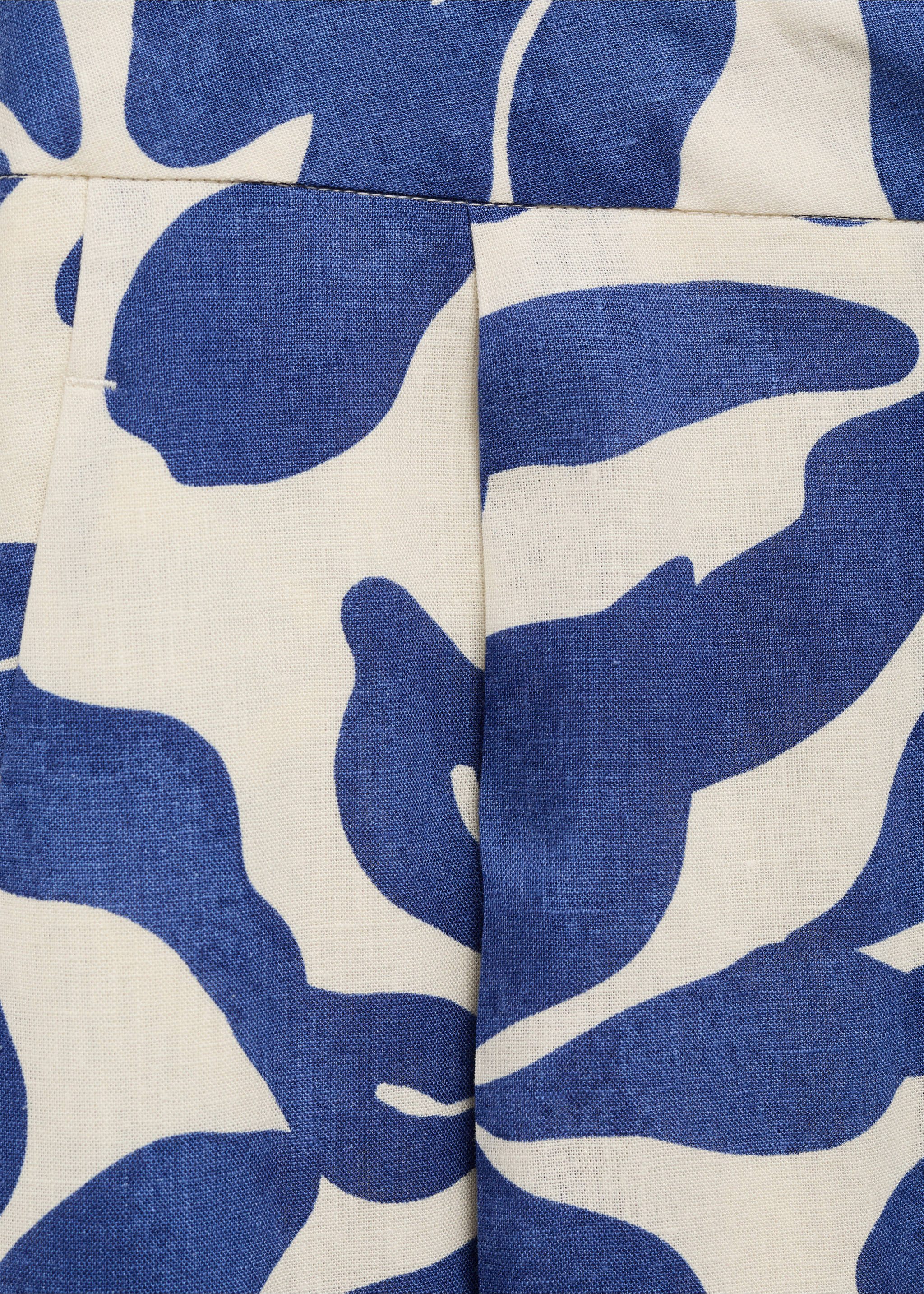 Printed linen-blend trousers - Details of the article 8, Blue. Ref: 17061165-00.