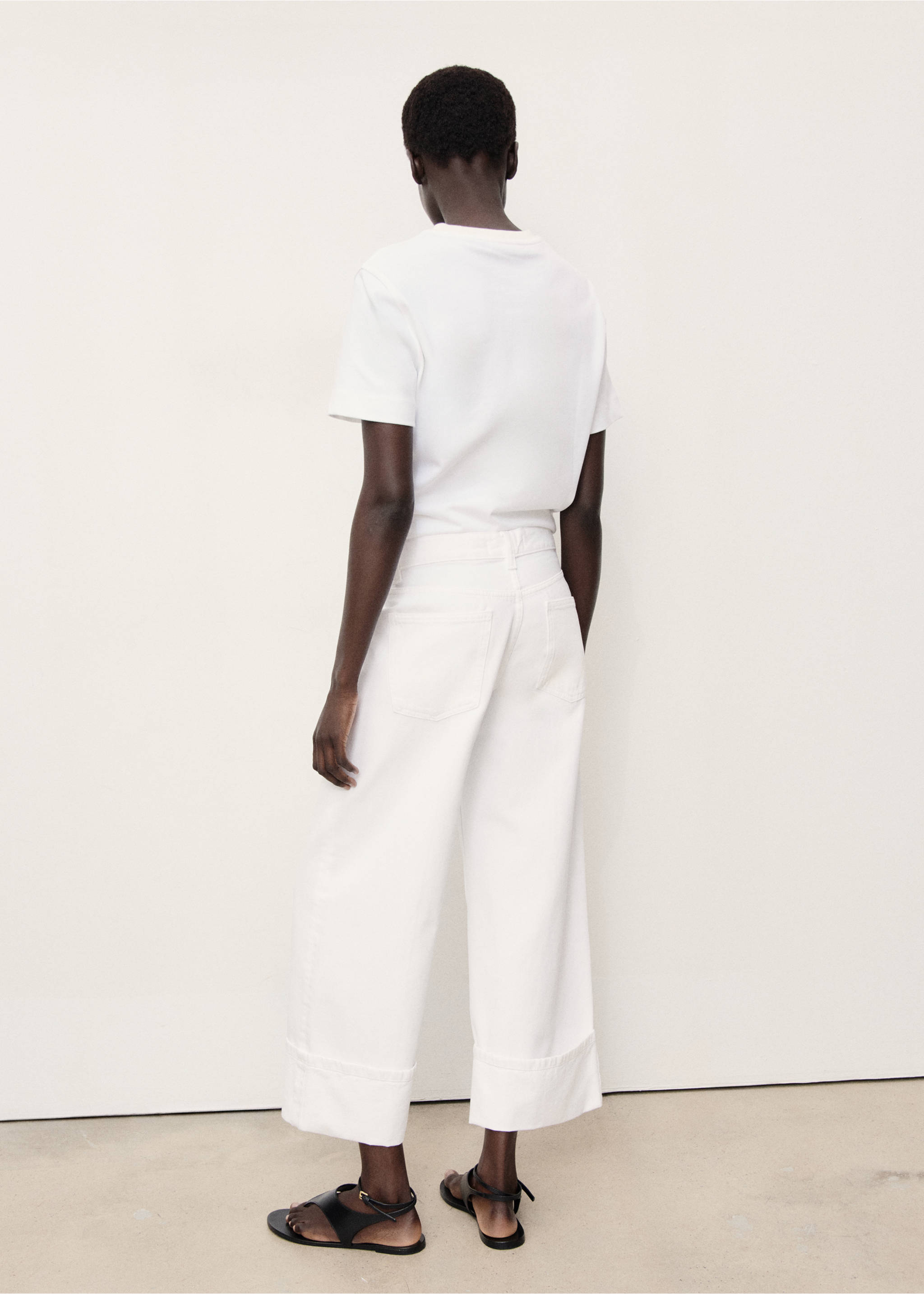 Wide leg cropped jeans with turned-up hem - Reverse of the article, White. Ref: 17061174-00.