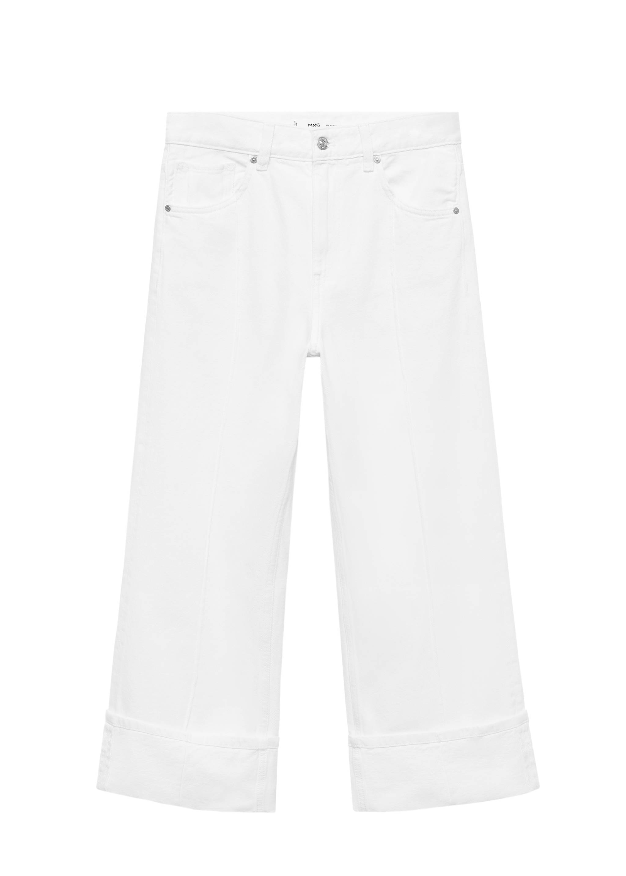 Wideleg-Crop-Jeans mit Umschlagsaum - Detail des Artikels 7, Weiß. Ref: 17061174-00.