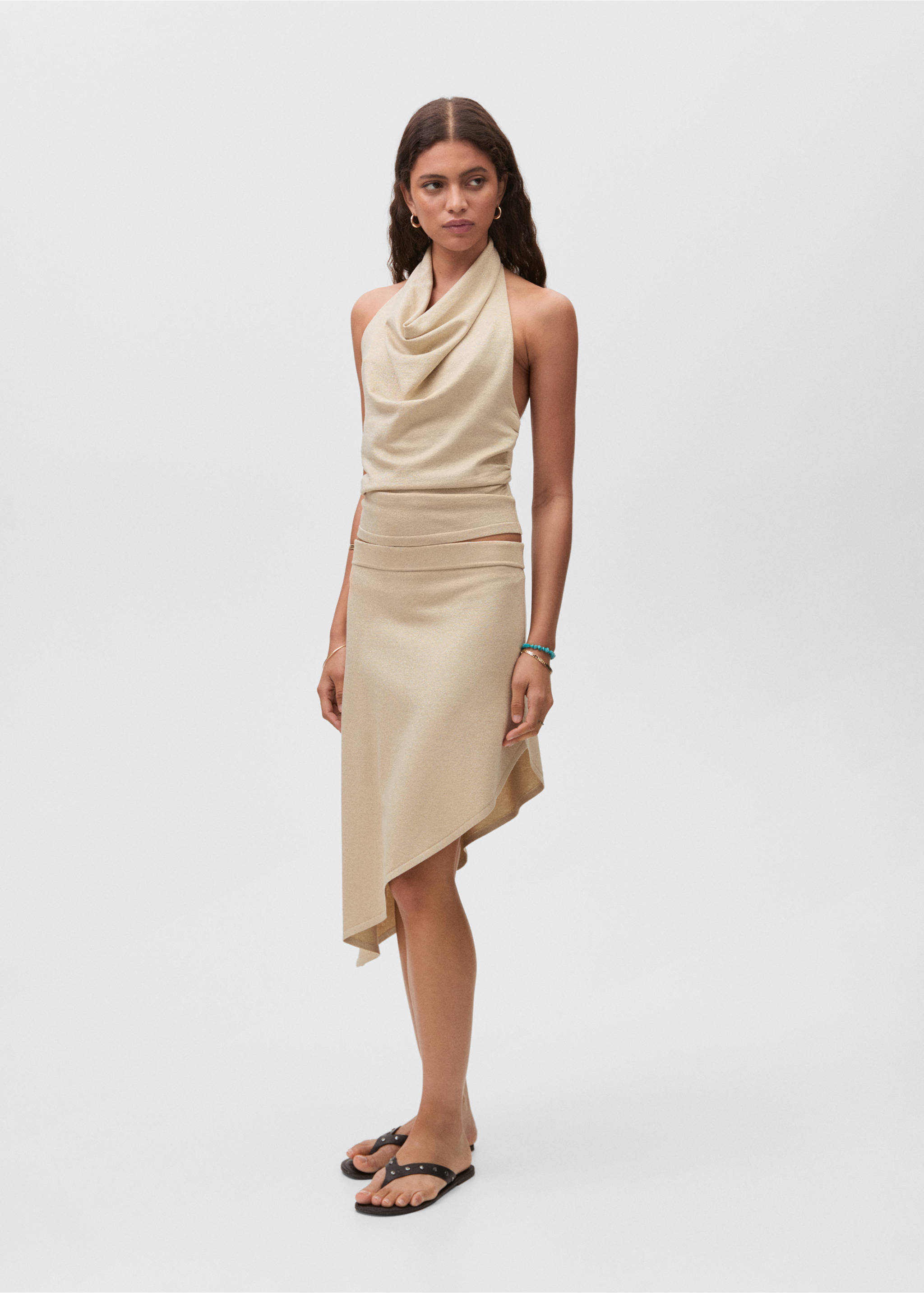 Asymmetrical lurex skirt - General plane, Gold. Ref: 17061175-00.