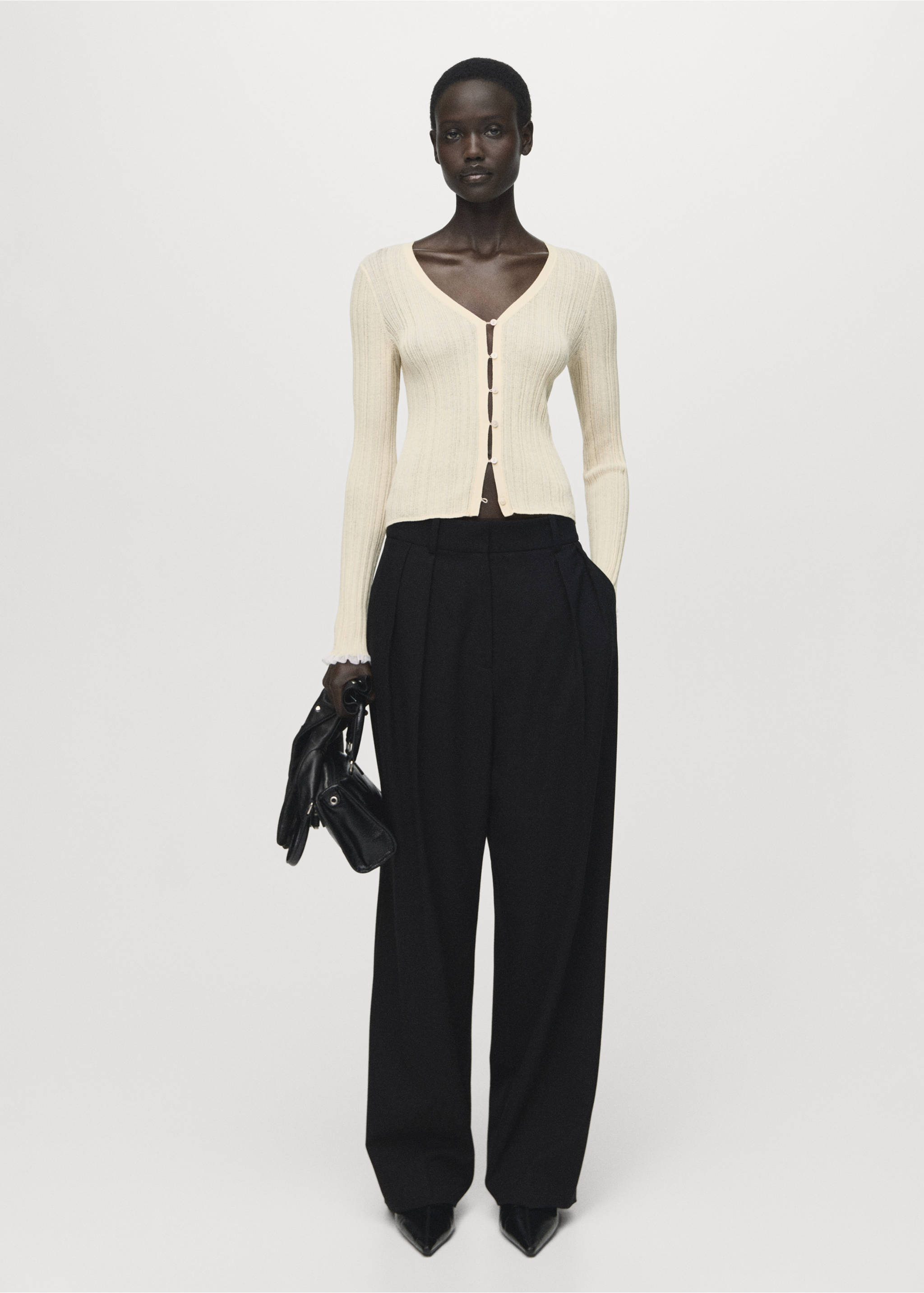 Contrast trim cardigan - General plane, Ecru. Ref: 17061182-00.