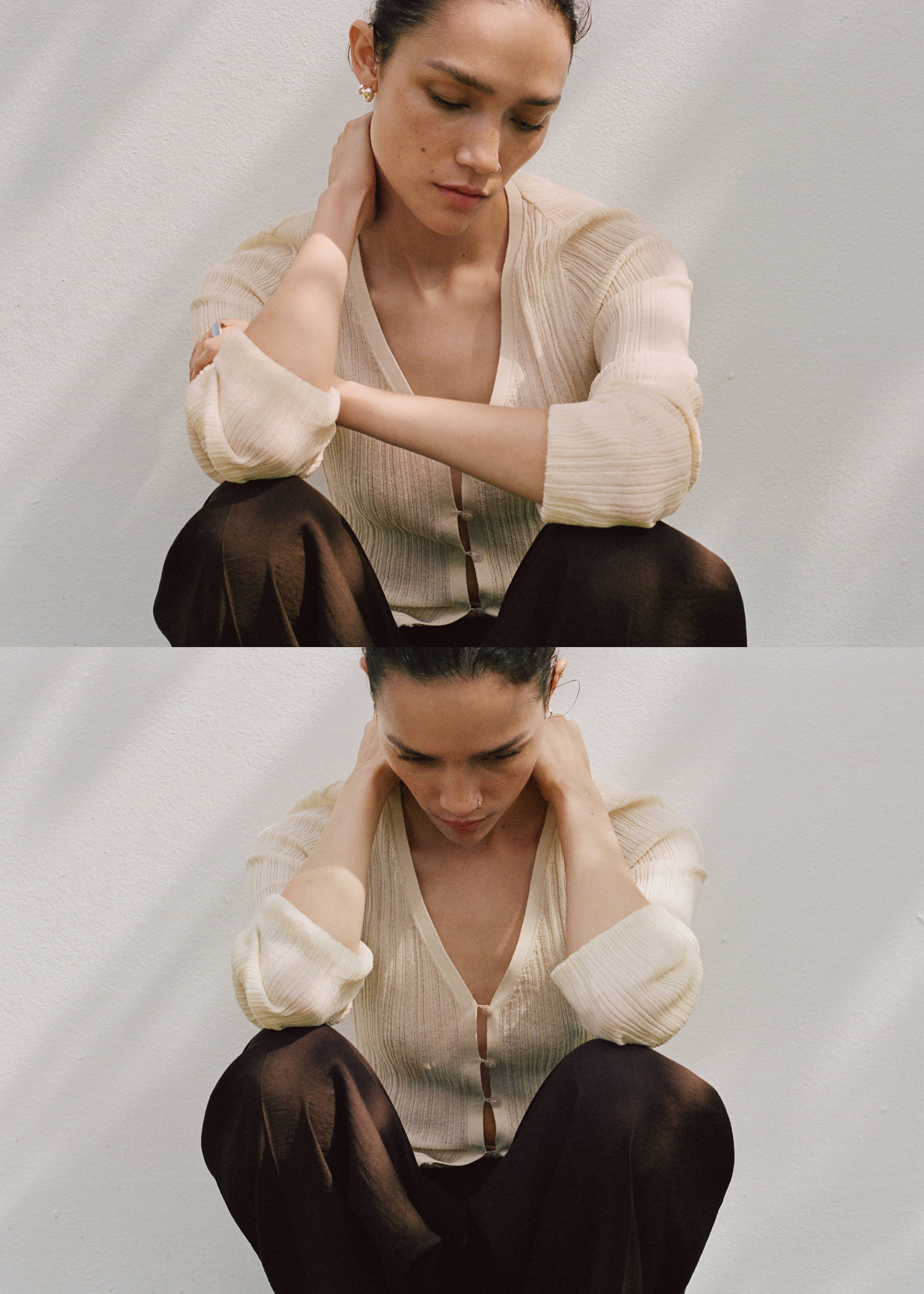 Contrast trim cardigan - Details of the article 7, Ecru. Ref: 17061182-00.