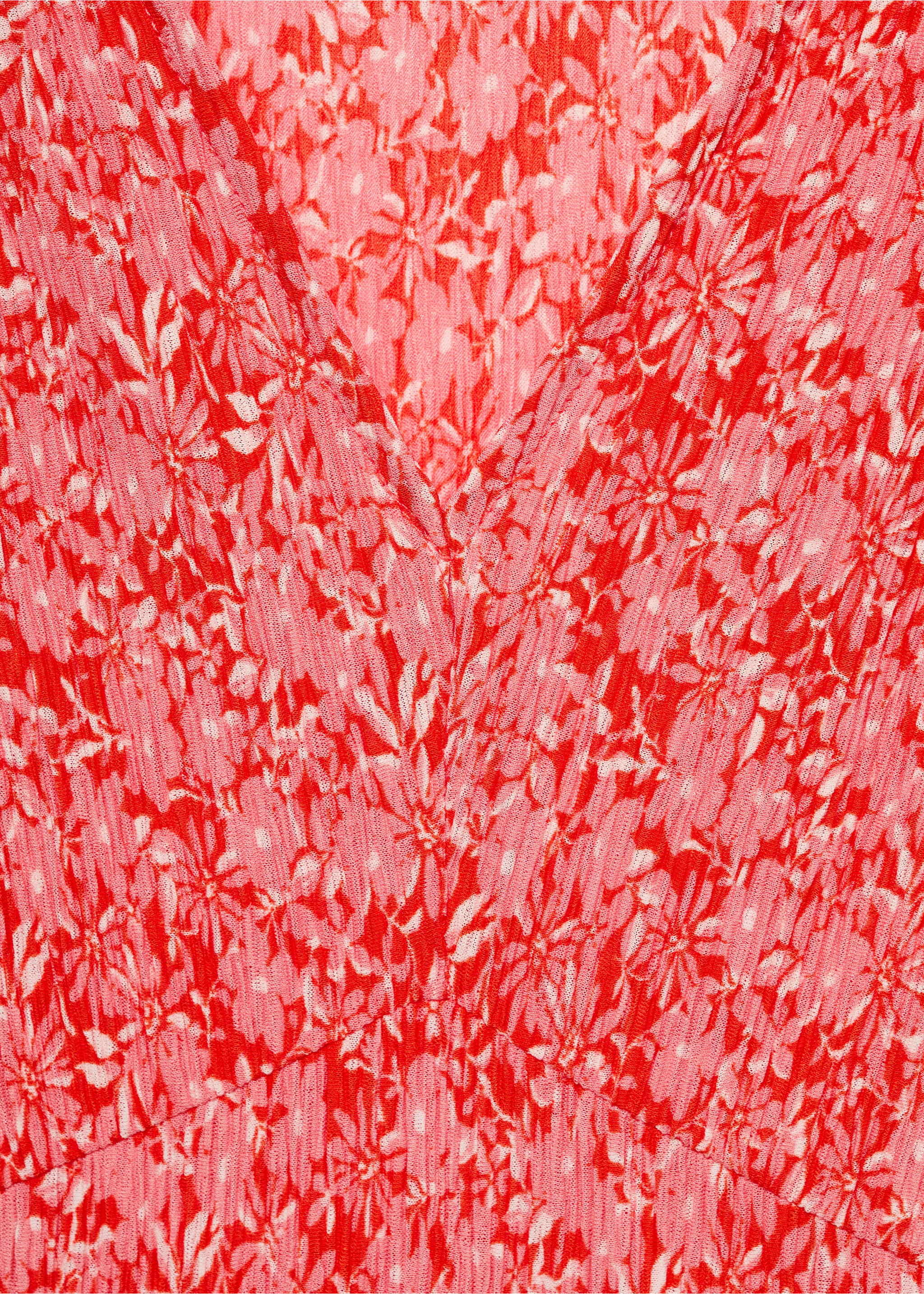 Bedrucktes Kleid mit V-Ausschnitt - Detail des Artikels 8, Korallrot. Ref: 17061184-00.