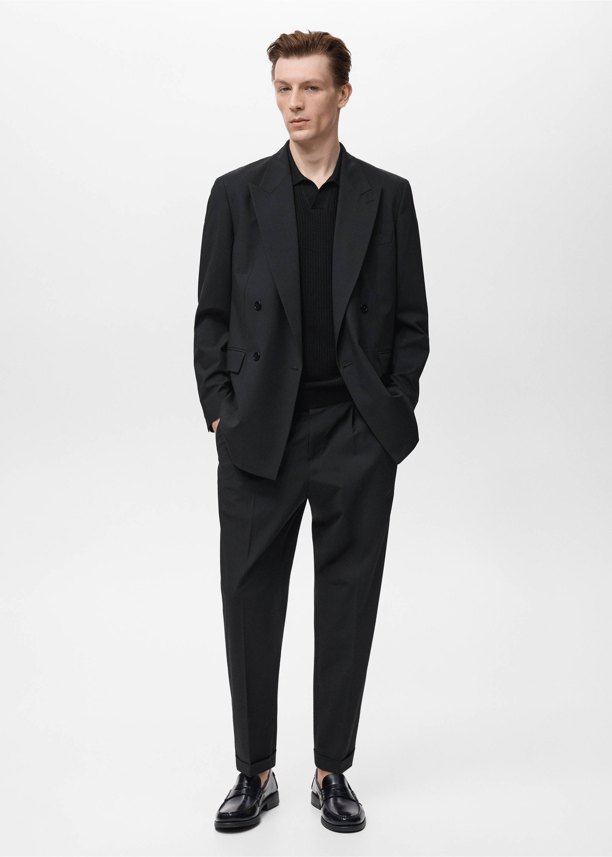 Boston regular-fit double-breasted suit jacket - General plane, Black. Ref: 17061189-00.