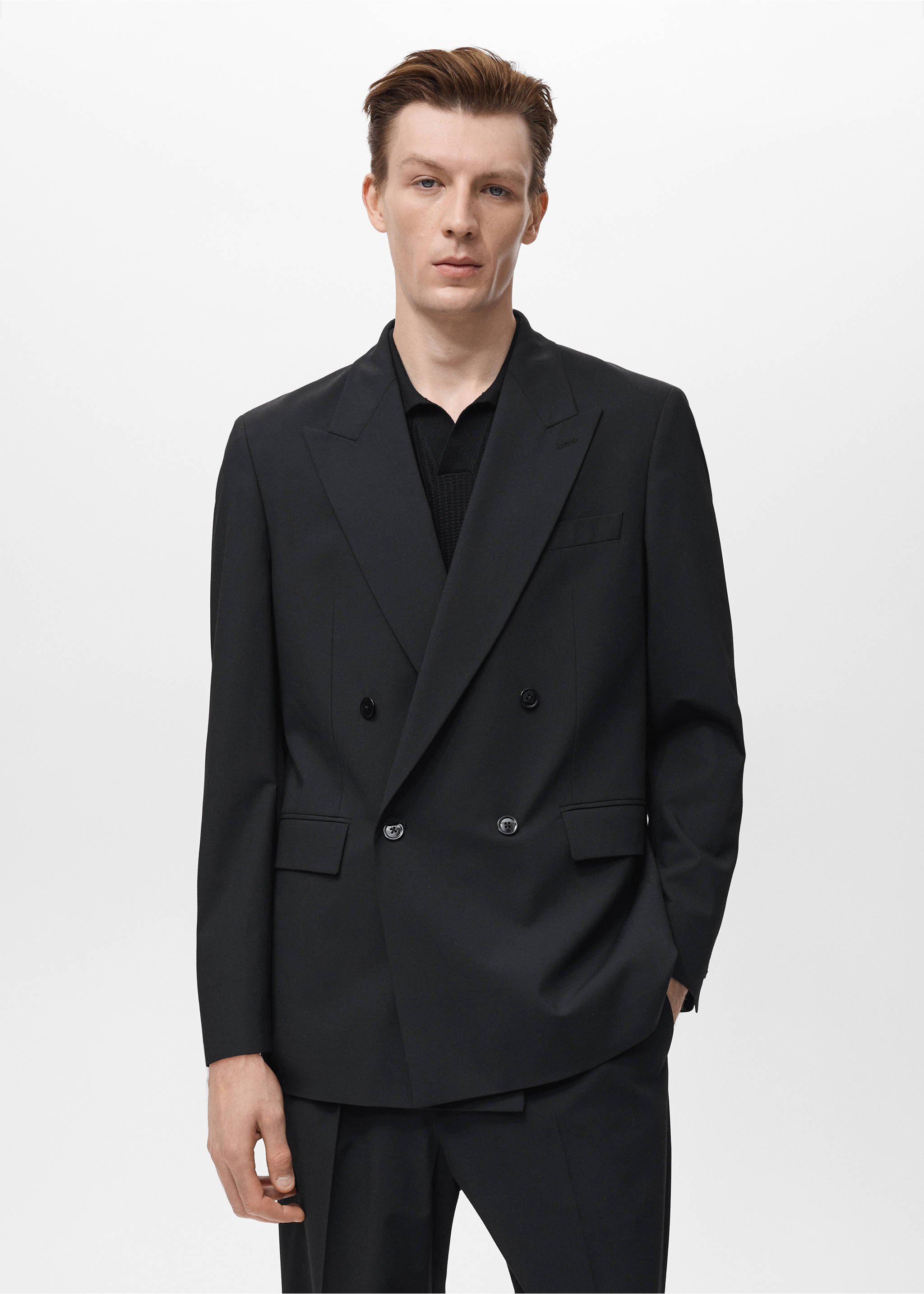 Boston regular-fit double-breasted suit jacket - Medium plane, Black. Ref: 17061189-00.
