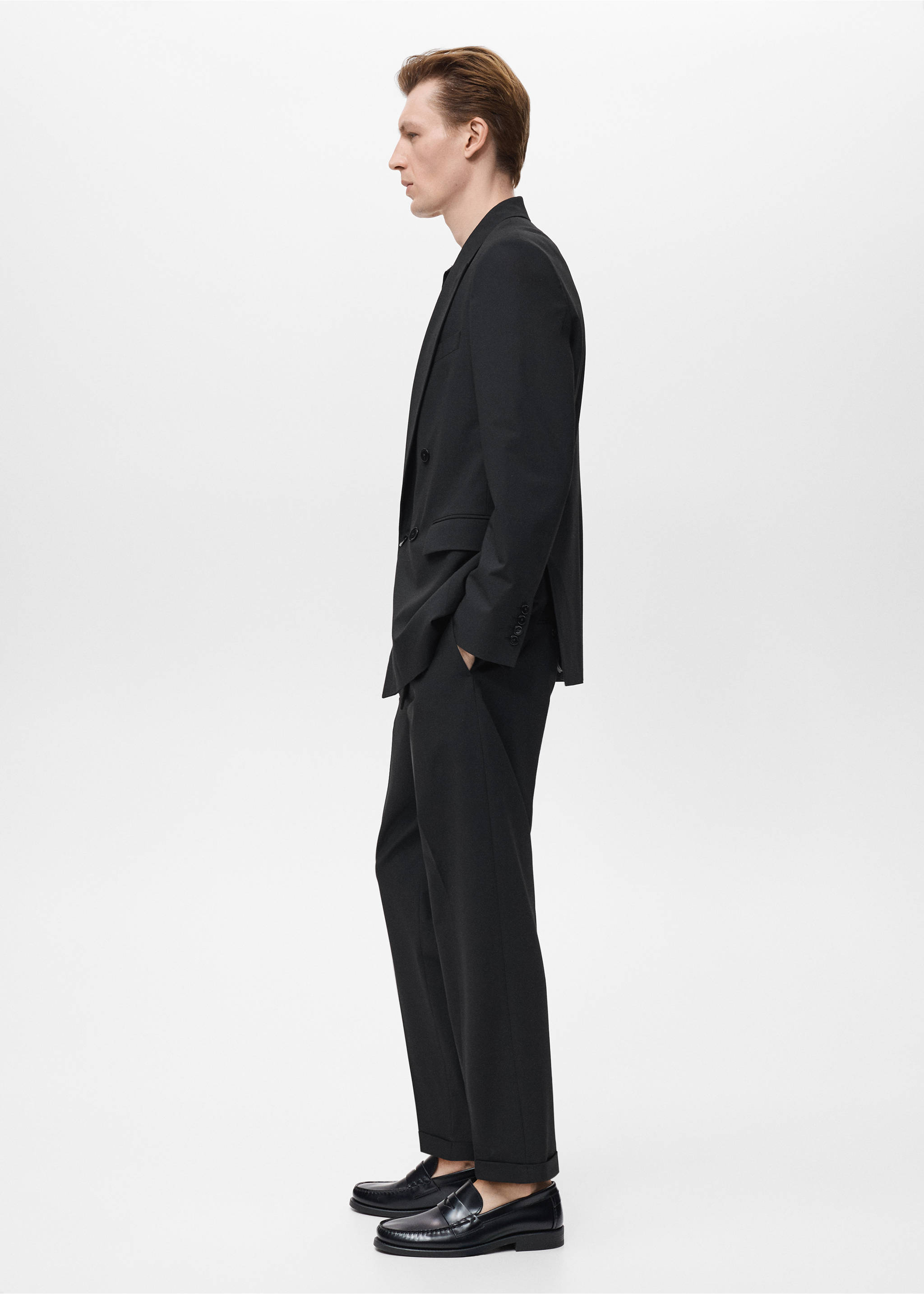 Boston regular-fit double-breasted suit jacket - Details of the article 2, Black. Ref: 17061189-00.