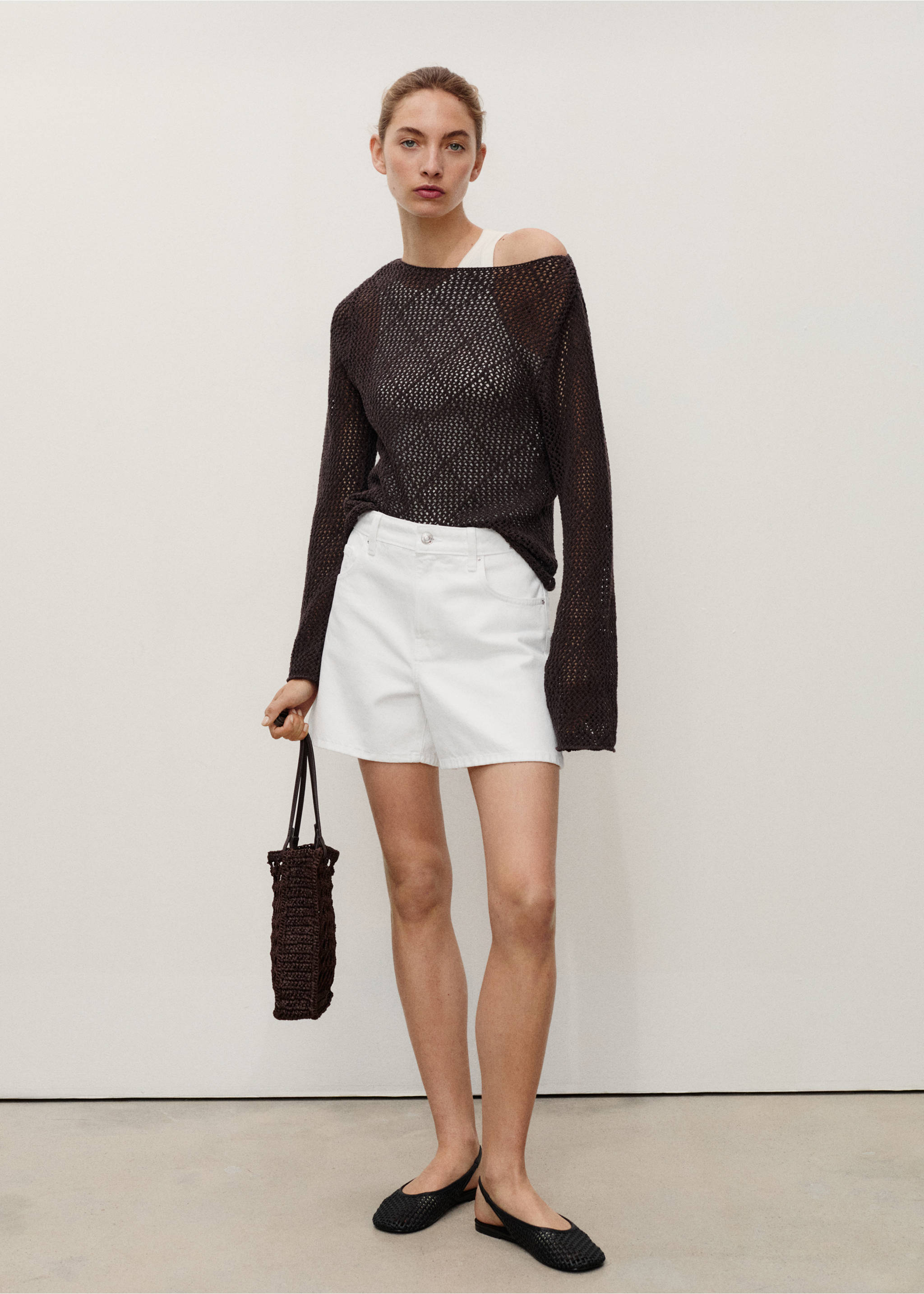 High-waisted straight-fit denim shorts - General plane, White. Ref: 17061192-00.