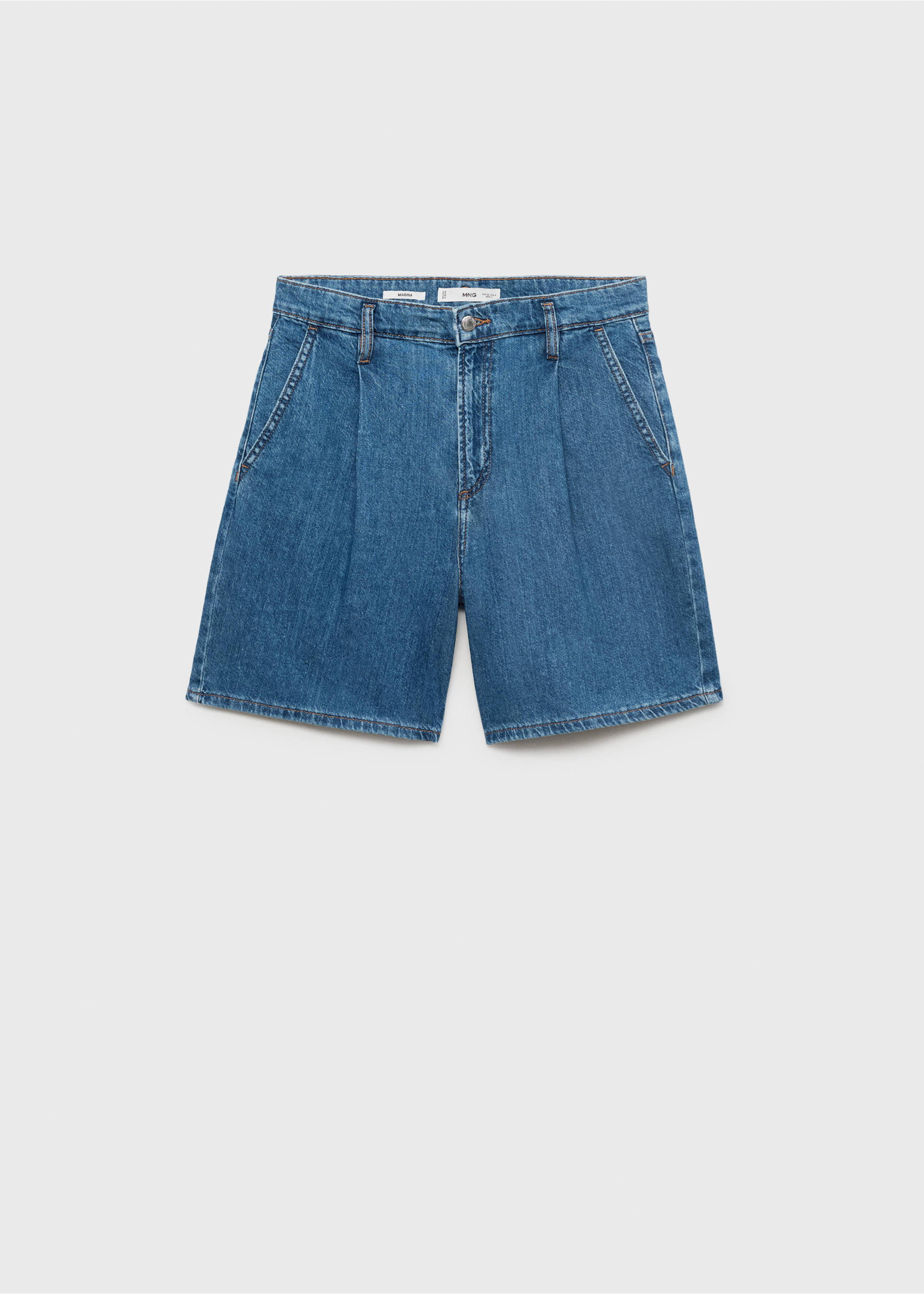 Mid-rise denim bermuda shorts with pleats - Article without model, Medium Blue. Ref: 17061208-00.