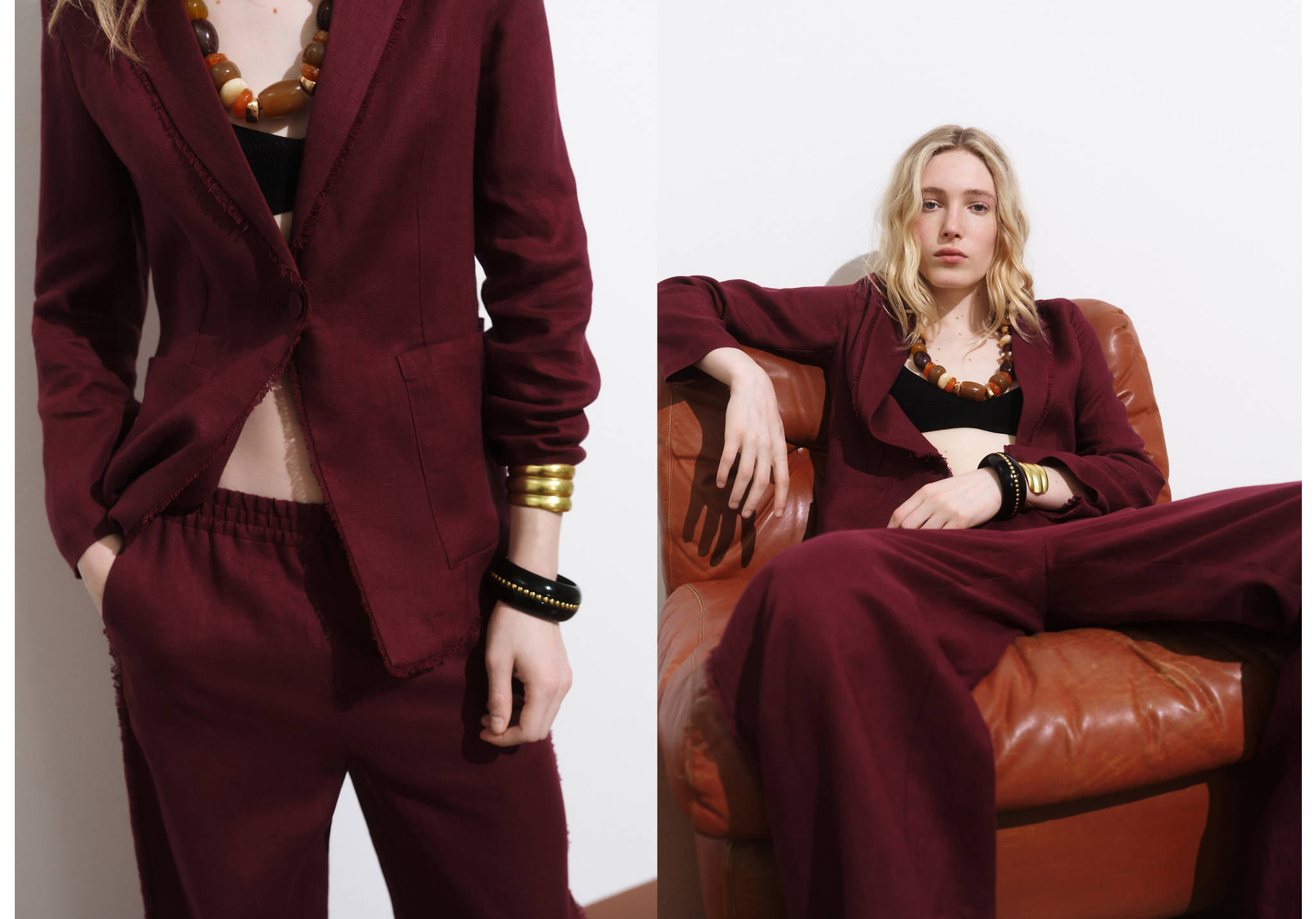 Linen suit jacket with frayed ends - Panoramic plane