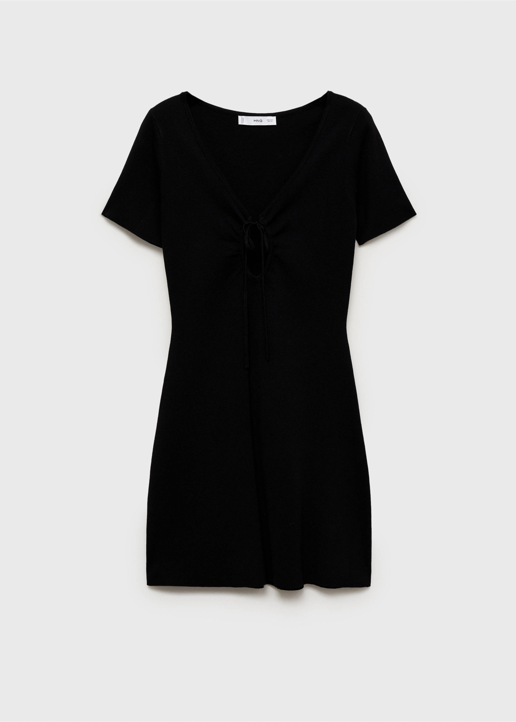 Knitted dress with bow neckline - Article without model, Black. Ref: 17061217-00.