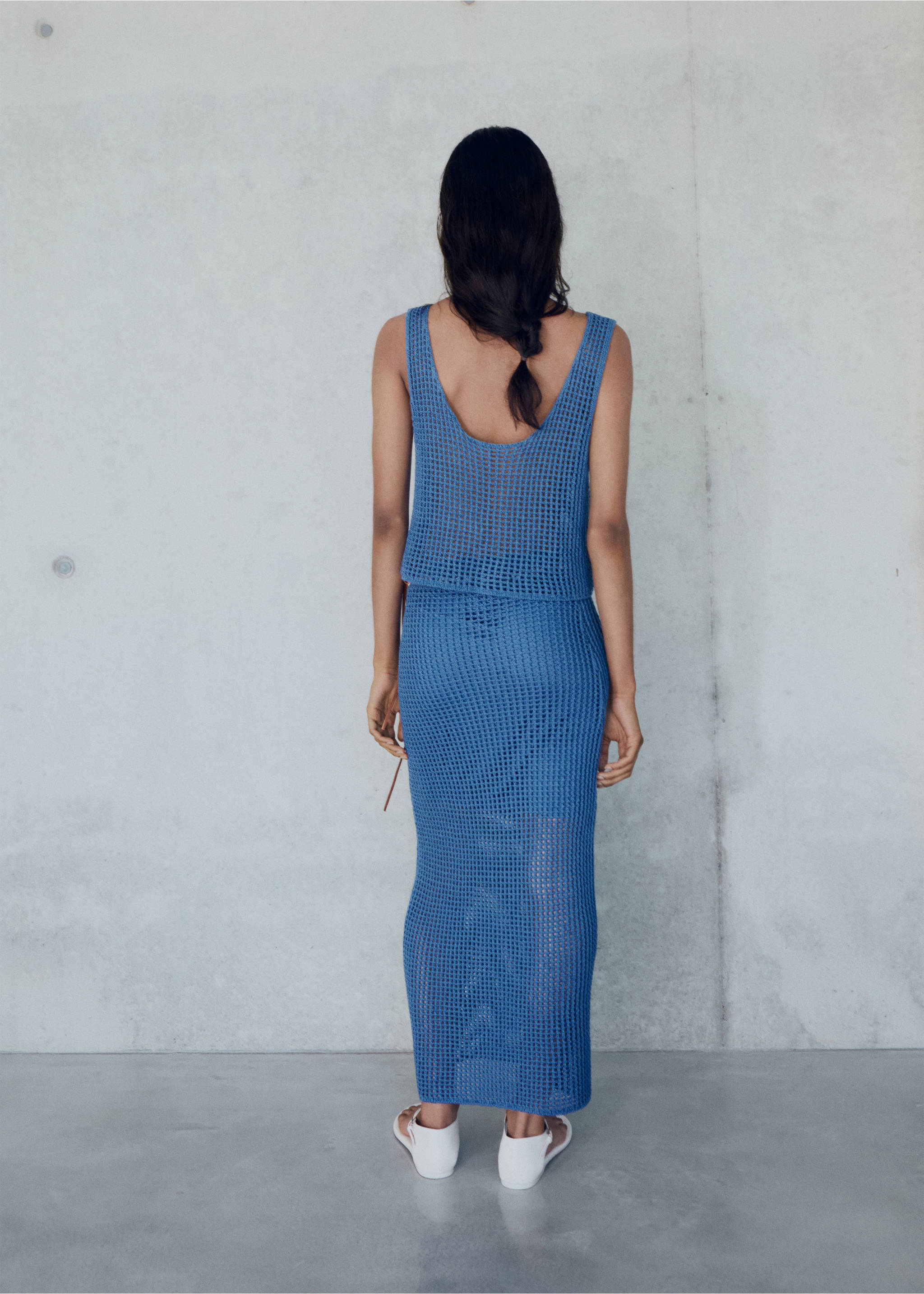 Crochet long skirt - Reverse of the article, Blue. Ref: 17061218-00.