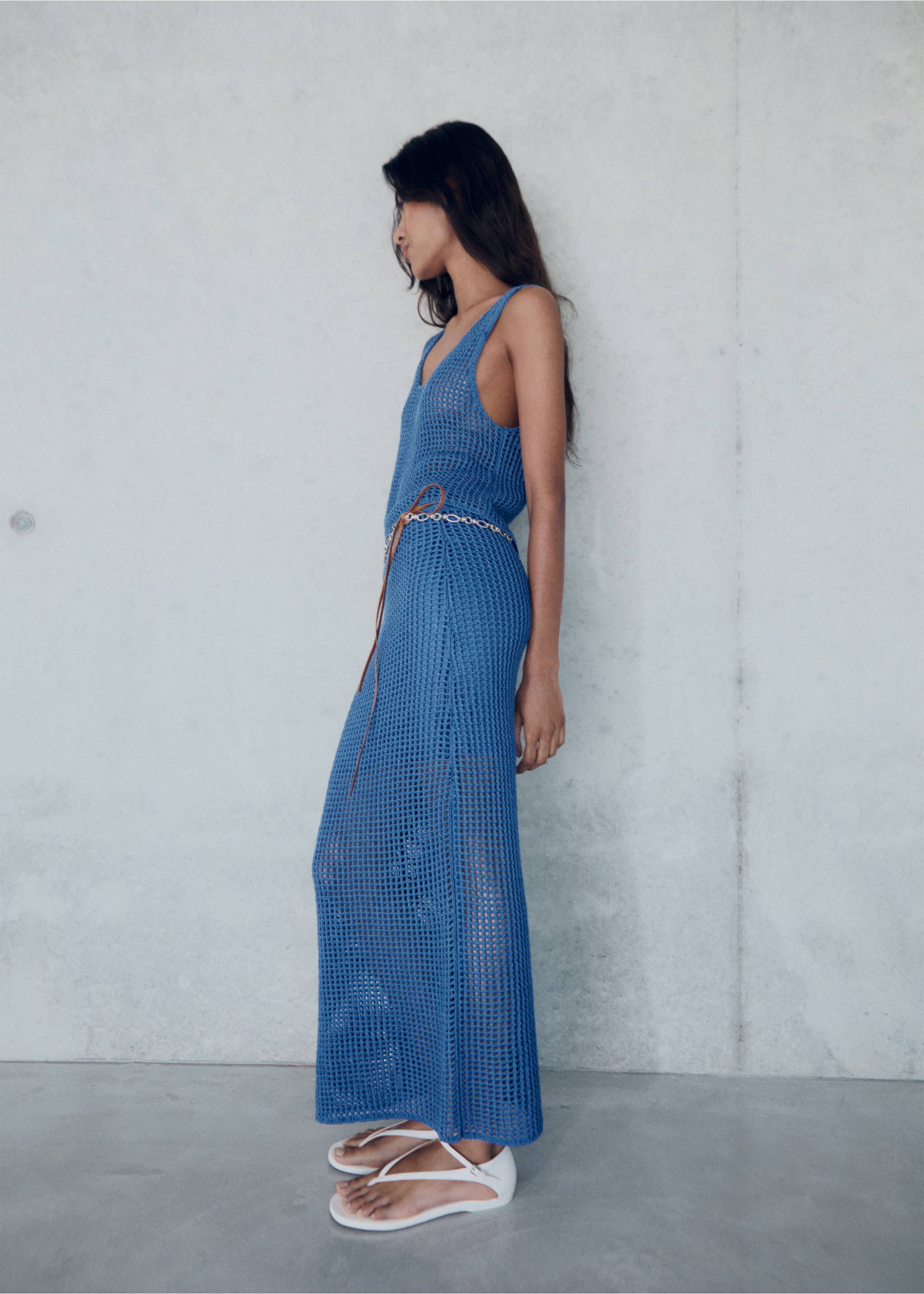 Crochet long skirt - Details of the article 2, Blue. Ref: 17061218-00.