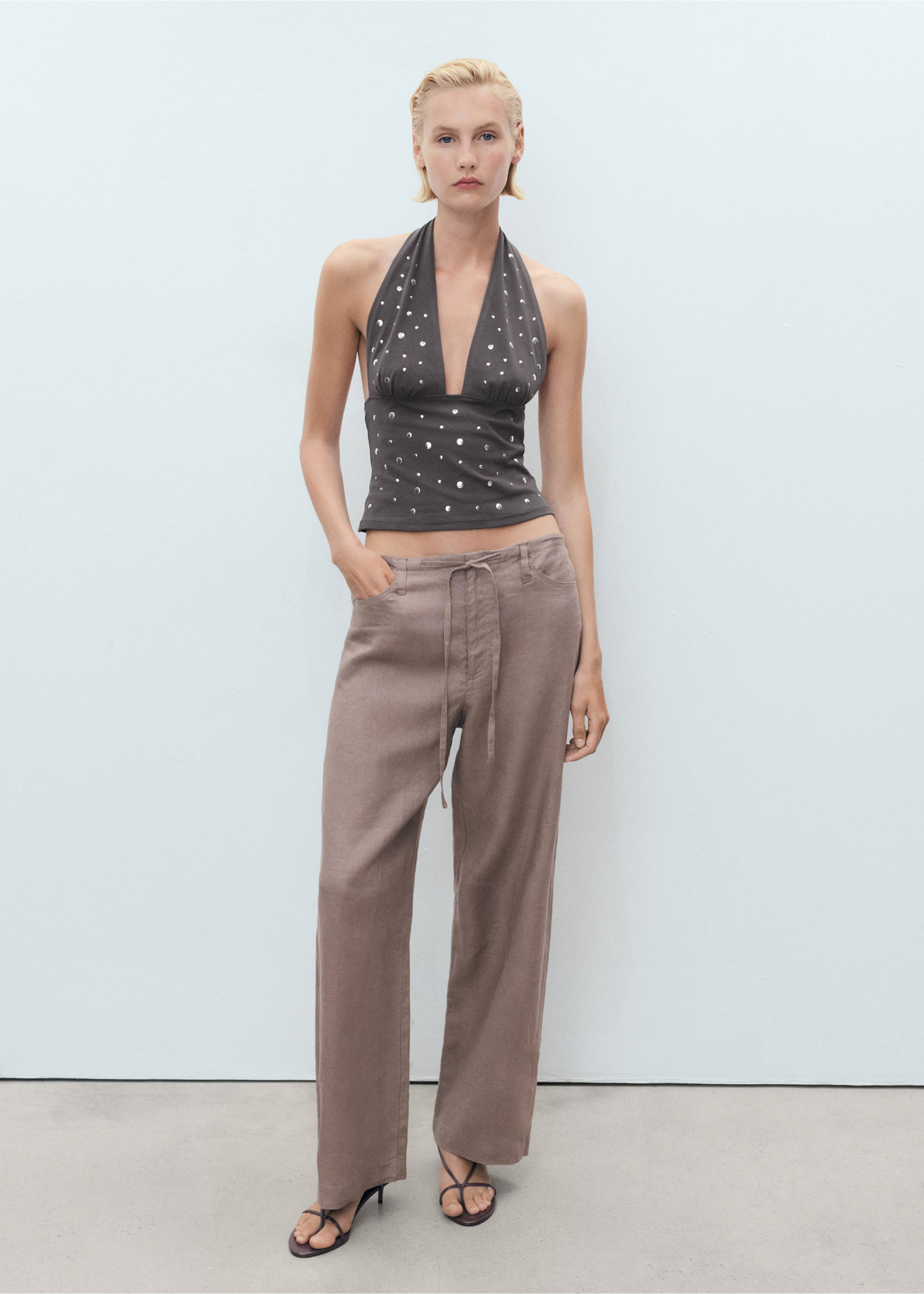 Halter top with metallic appliqués - General plane, Charcoal. Ref: 17061219-00.