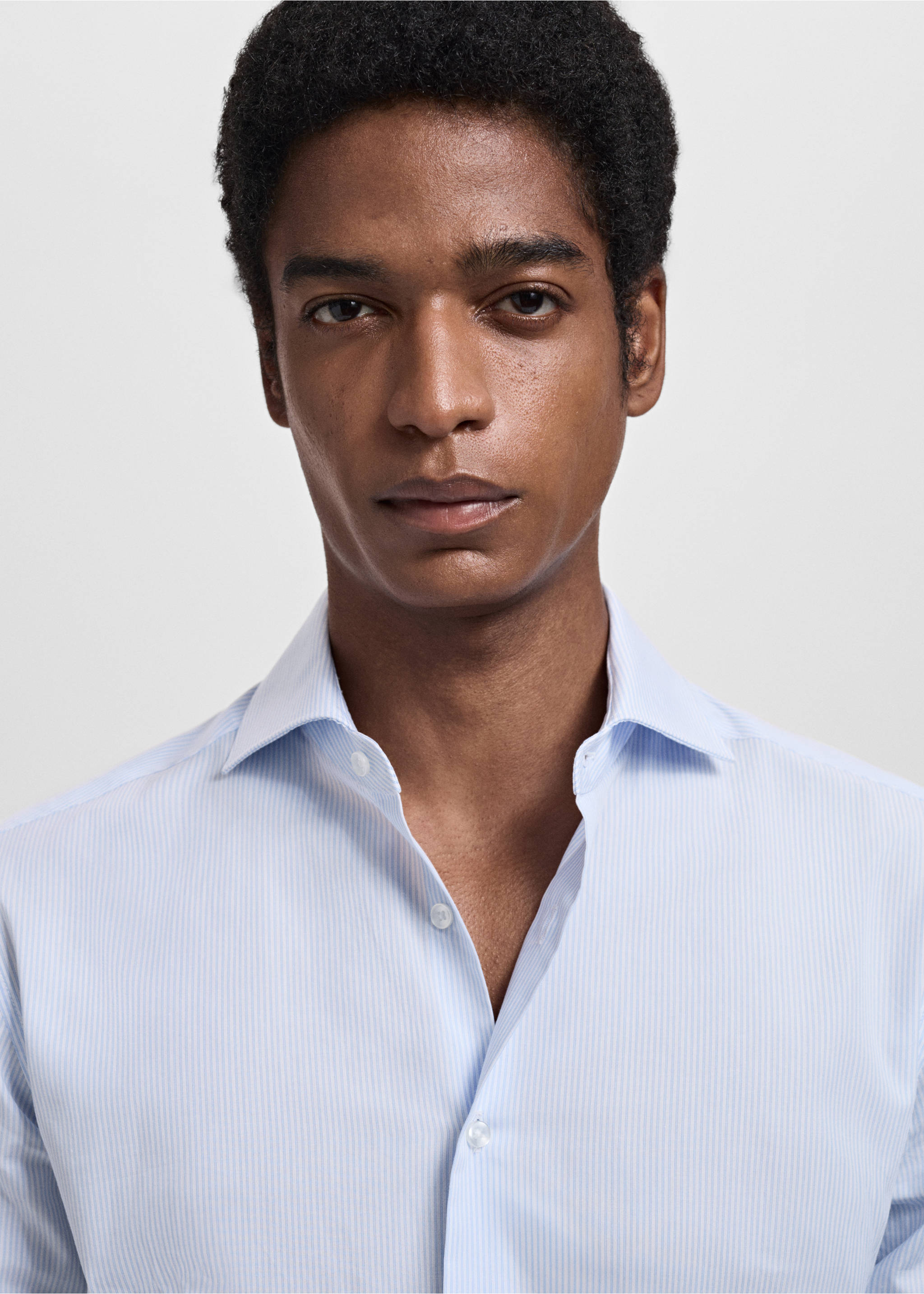 Slim fit thousand striped suit shirt - Details of the article 1, Blue. Ref: 17061227-00.
