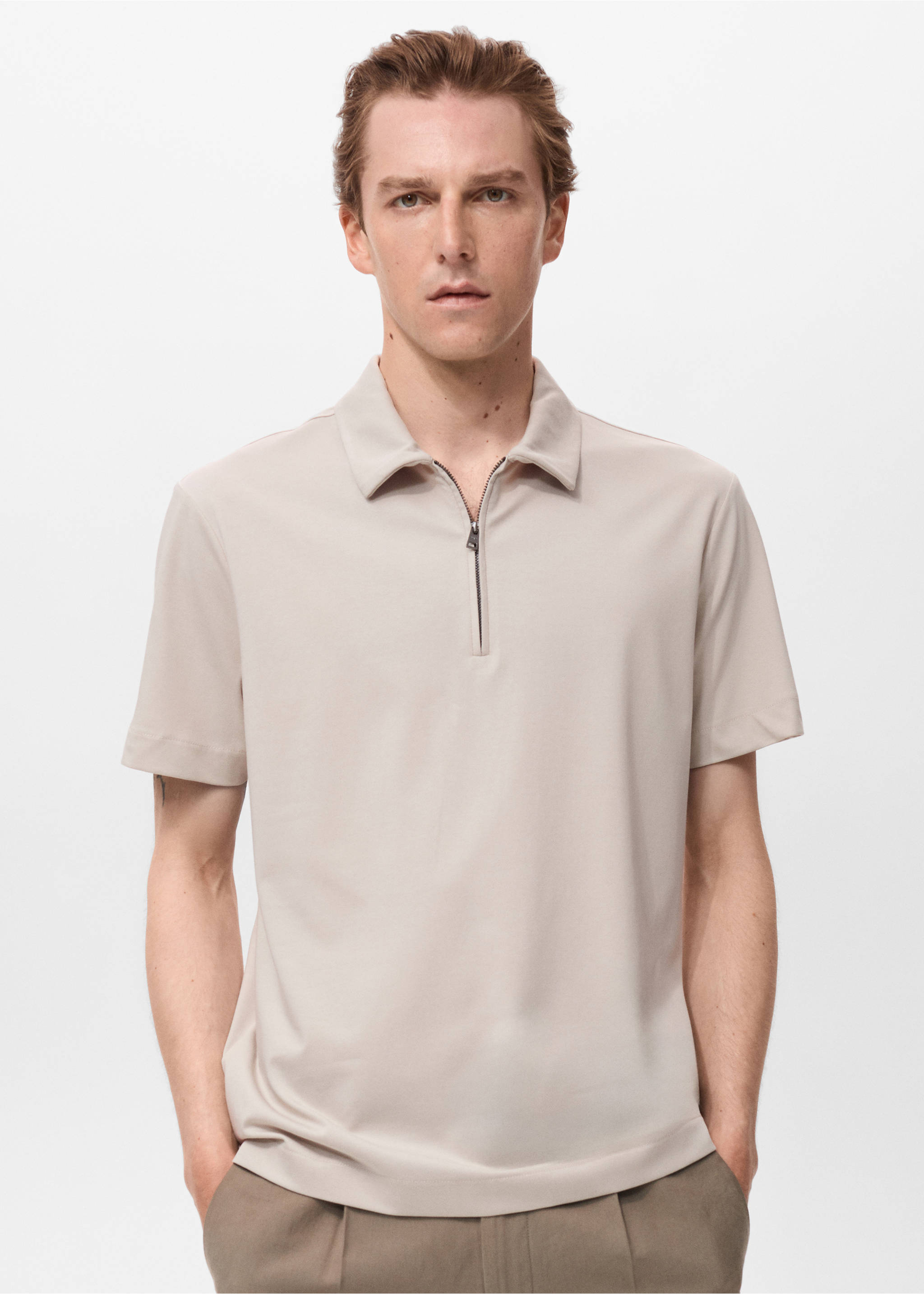 Zip neck polo shirt - Medium plane, Sand. Ref: 17061229-00.