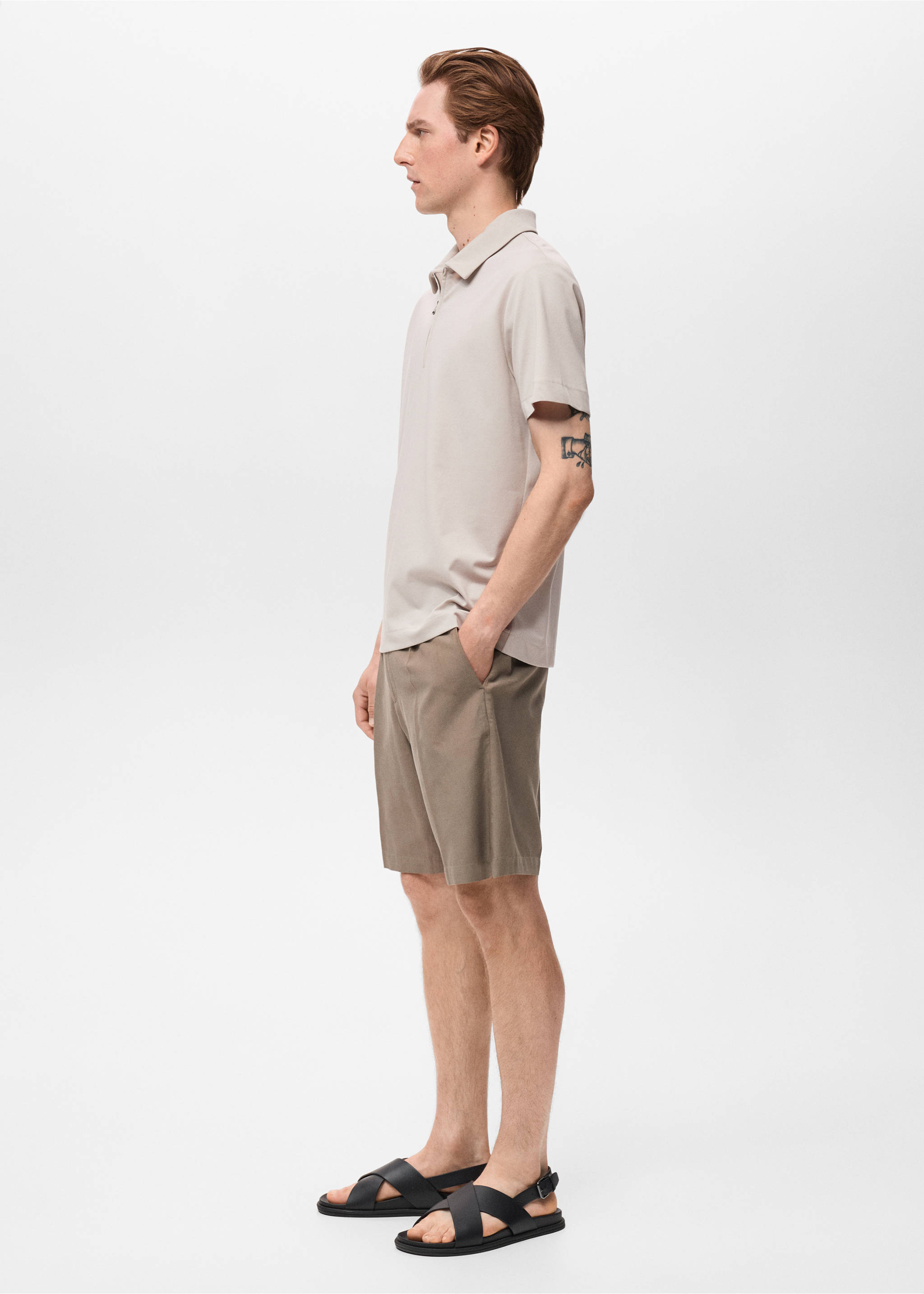 Zip neck polo shirt - Details of the article 2, Sand. Ref: 17061229-00.