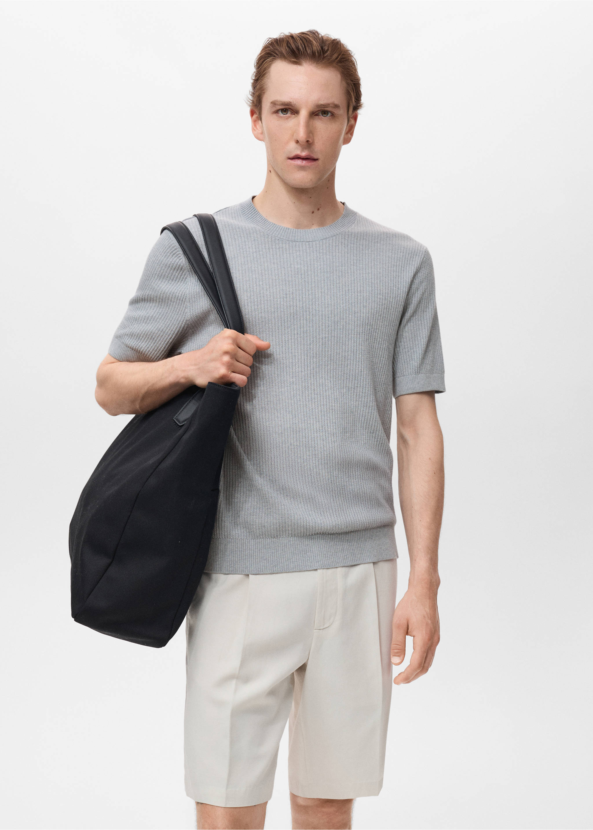 Camiseta punto canalé - Plano medio, Azul celeste. Ref: 17061243-00.