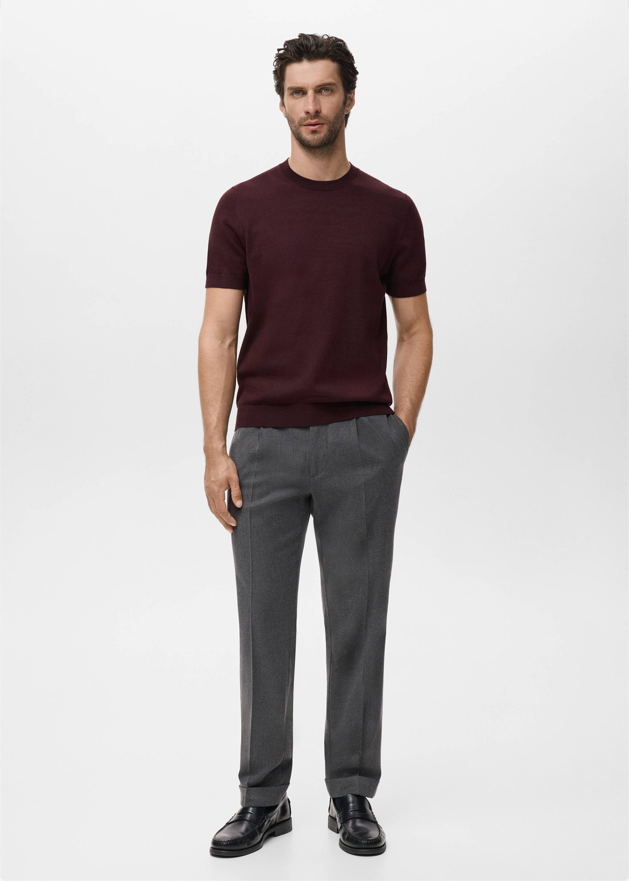Cotton fine-knit t-shirt - General plane, Burgundy. Ref: 17061245-00.