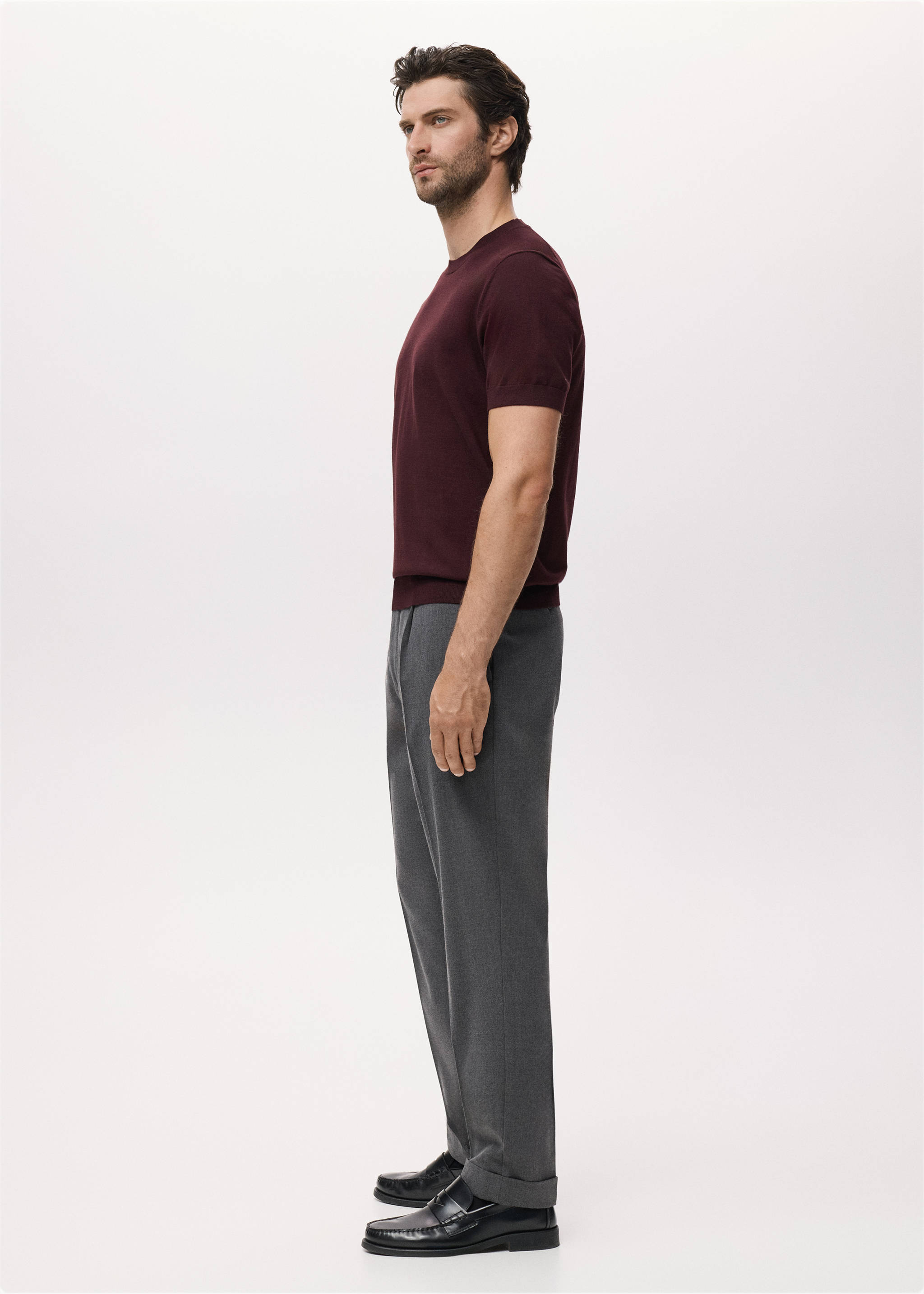 Cotton fine-knit t-shirt - Details of the article 2, Burgundy. Ref: 17061245-00.