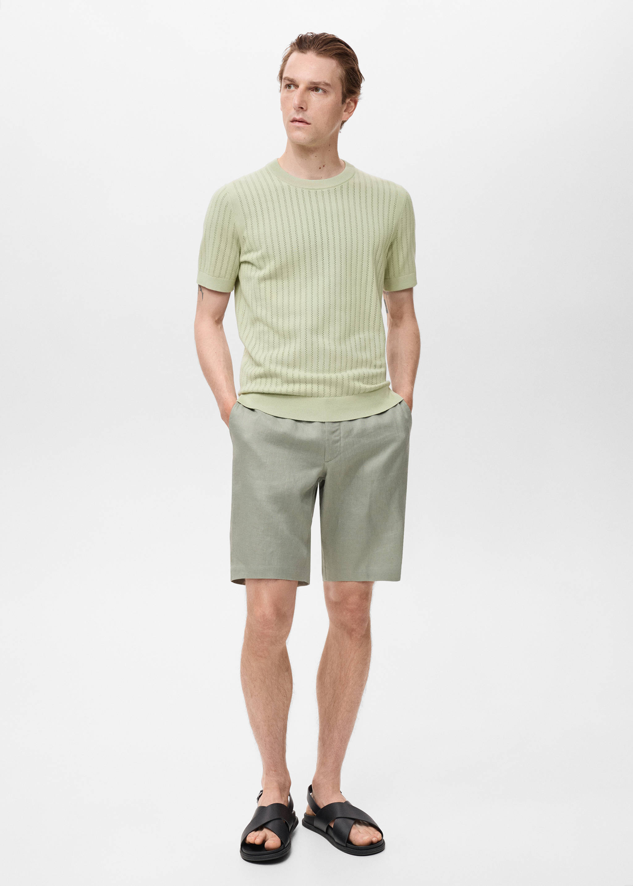 Striped openwork cotton t-shirt - General plane