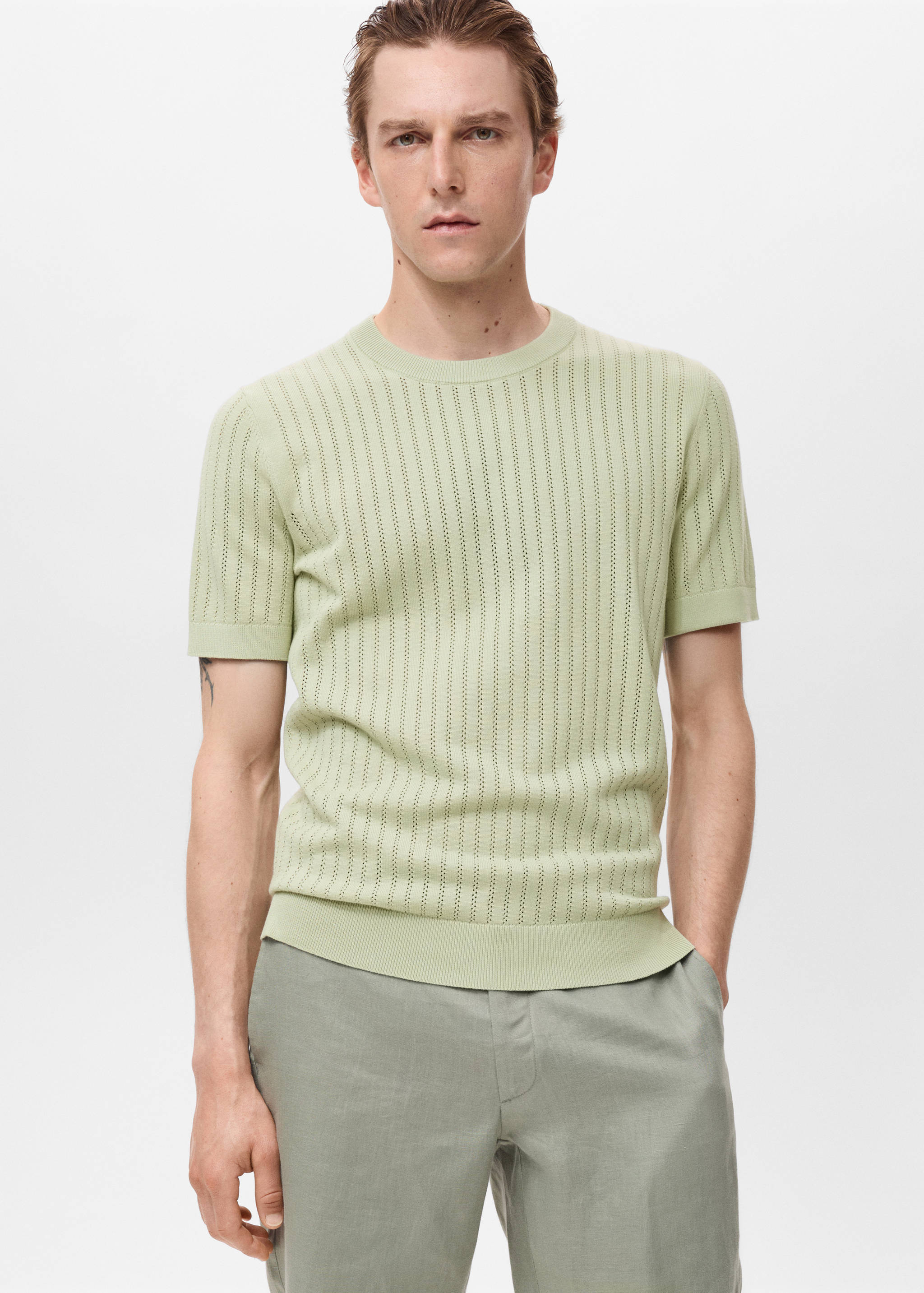 Striped openwork cotton t-shirt - Medium plane