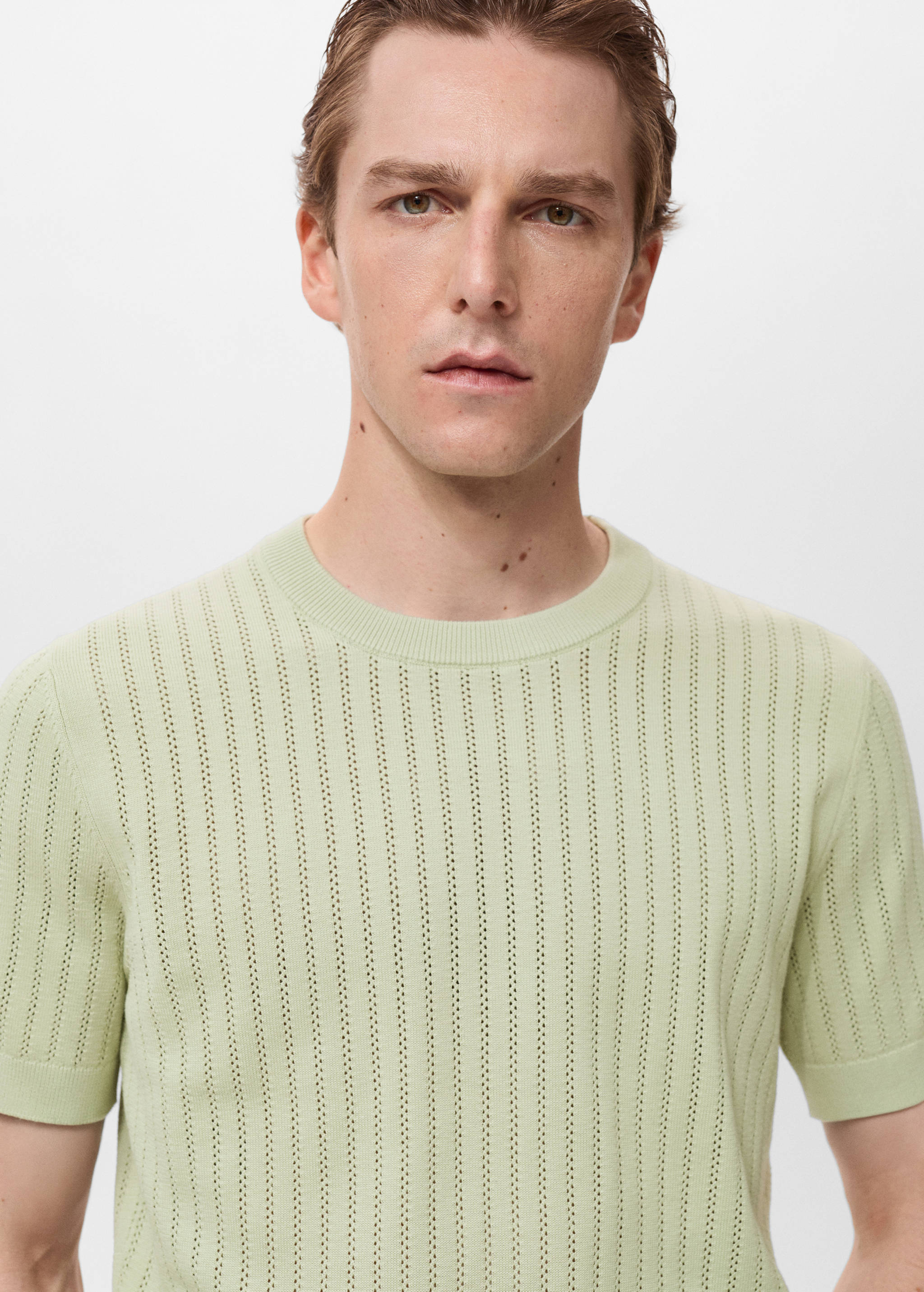Striped openwork cotton t-shirt - Details of the article 1