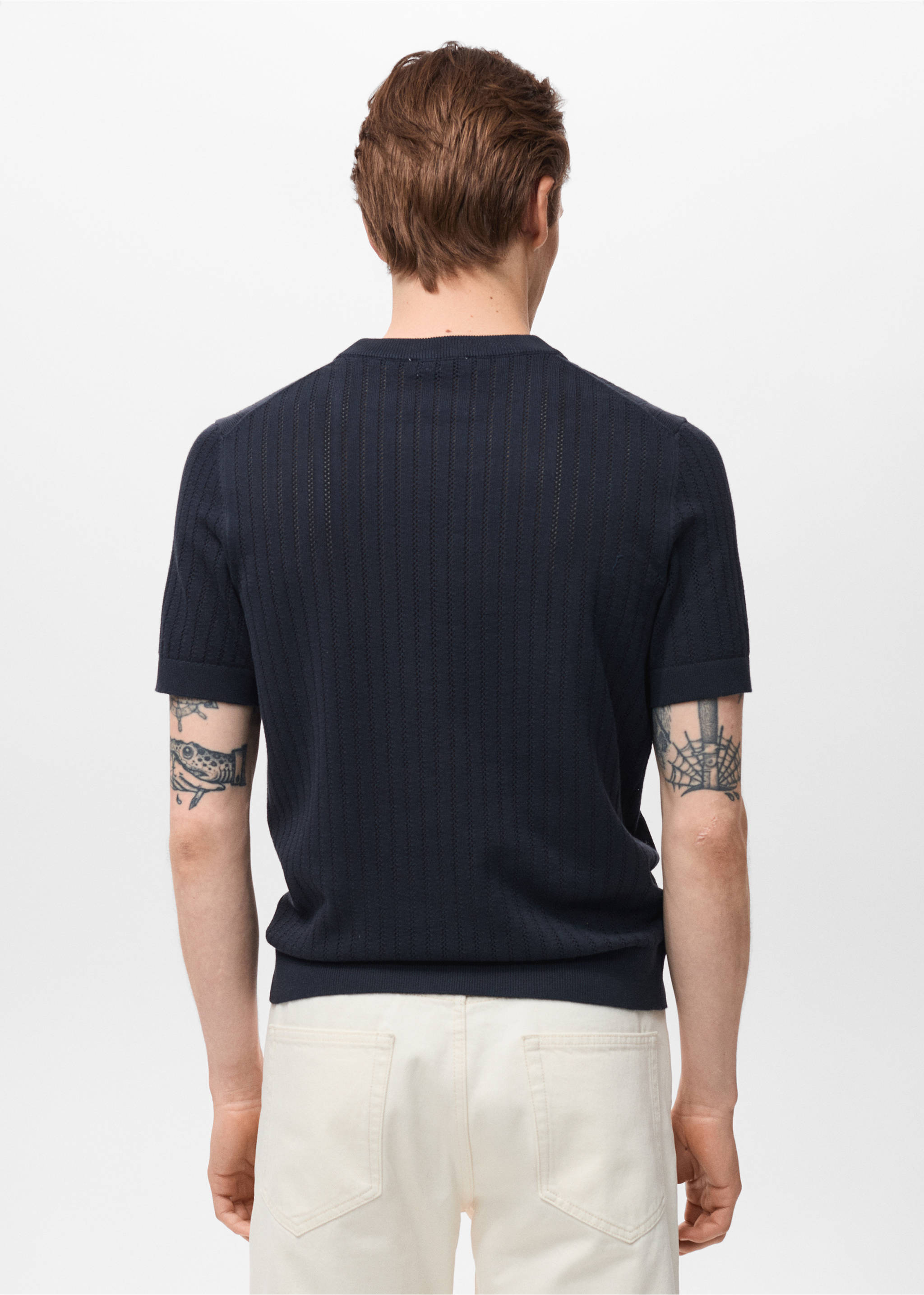 Striped openwork cotton t-shirt - Reverse of the article, Navy. Ref: 17061246-00.