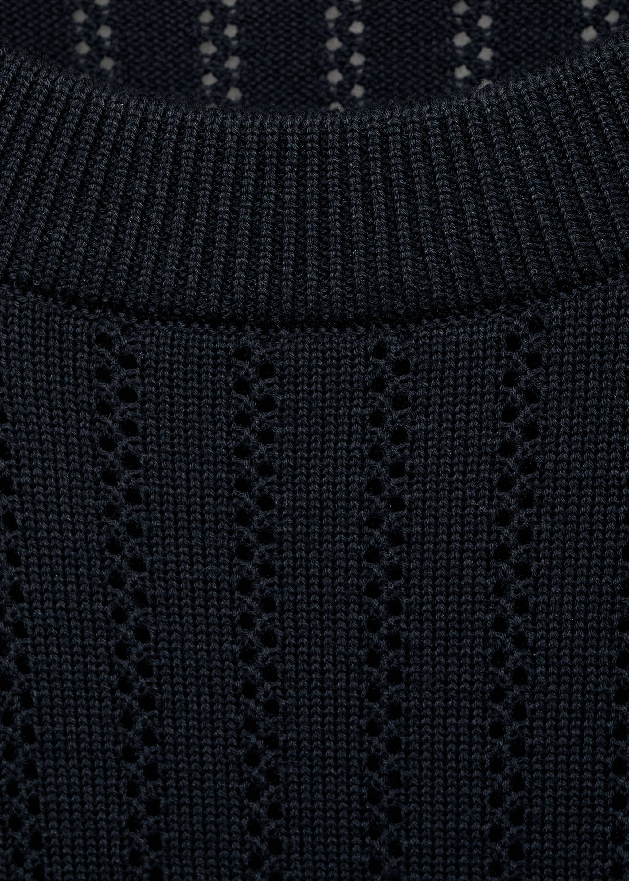 Striped openwork cotton t-shirt - Details of the article 8, Navy. Ref: 17061246-00.